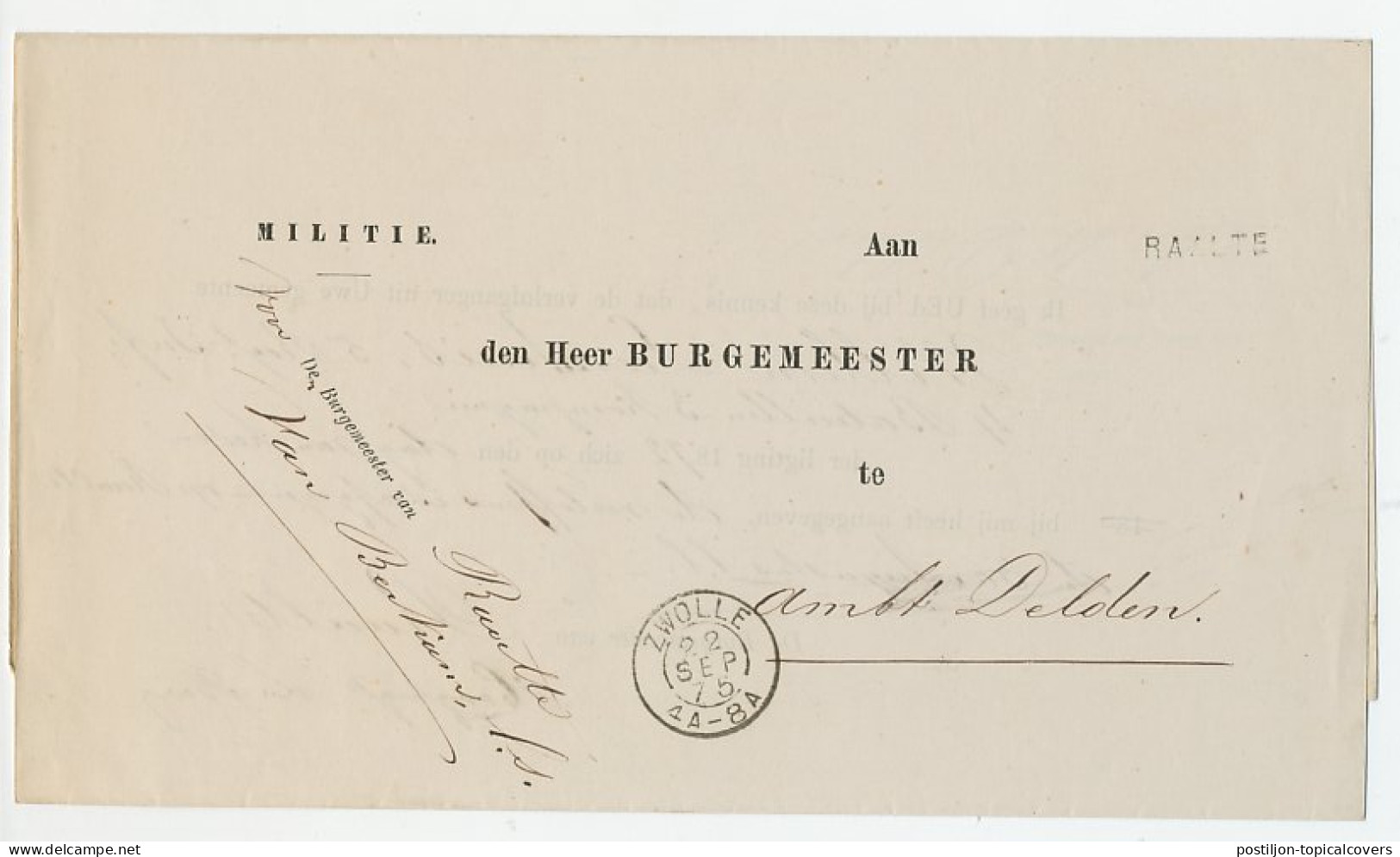 Naamstempel Raalte 1875 - Lettres & Documents