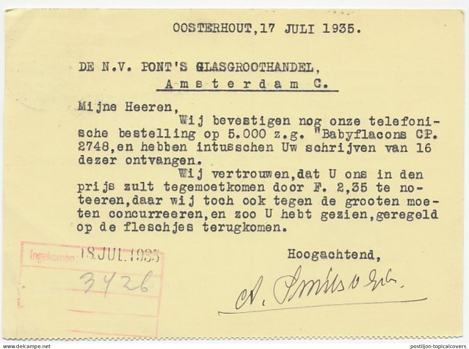 Firma Briefkaart Oosterhout 1935 - Suikerwerken / Drop / Kat - Unclassified