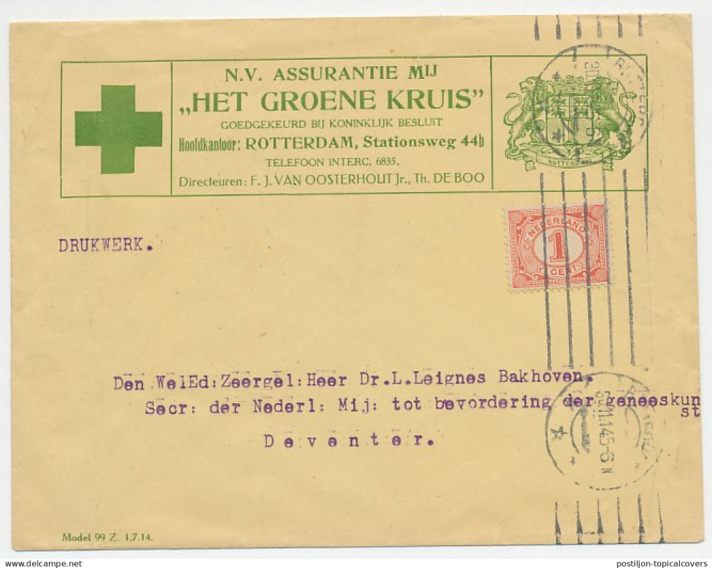 Firma Envelop Rotterdam 1914 - Assurantie / Groene Kruis - Non Classificati