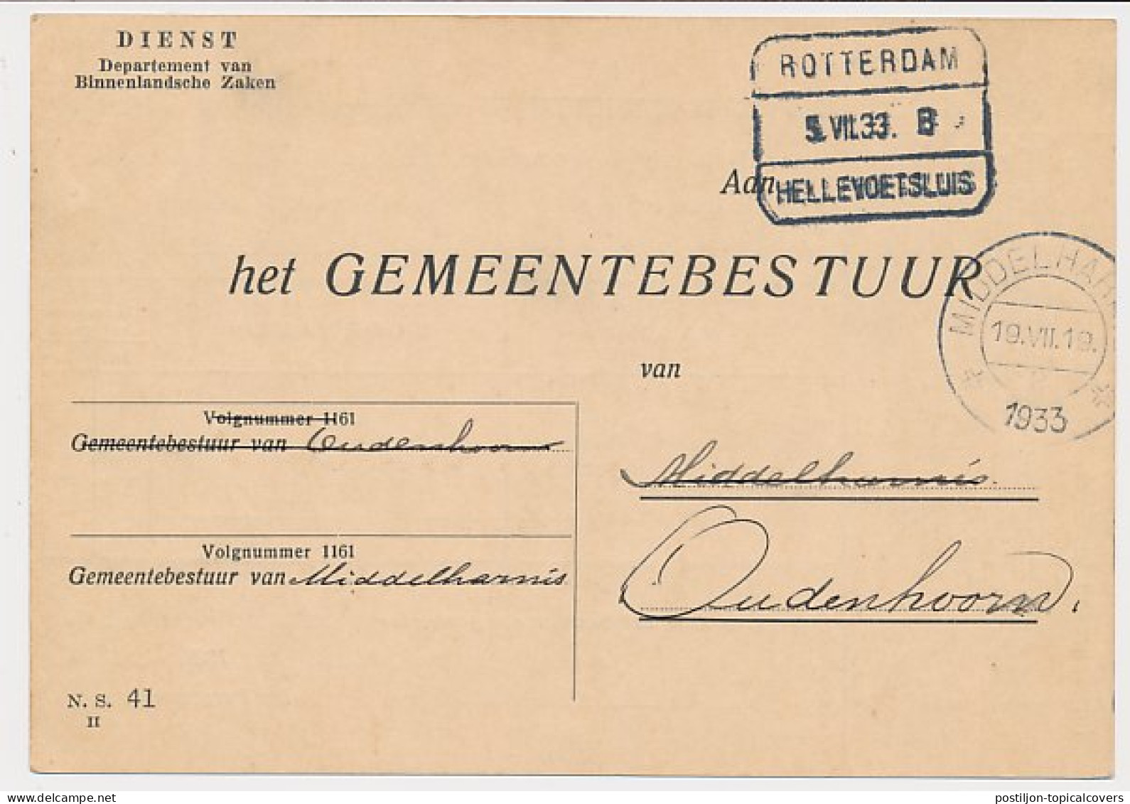 Treinblokstempel : Rotterdam - Hellevoetsluis B 1933 - Zonder Classificatie