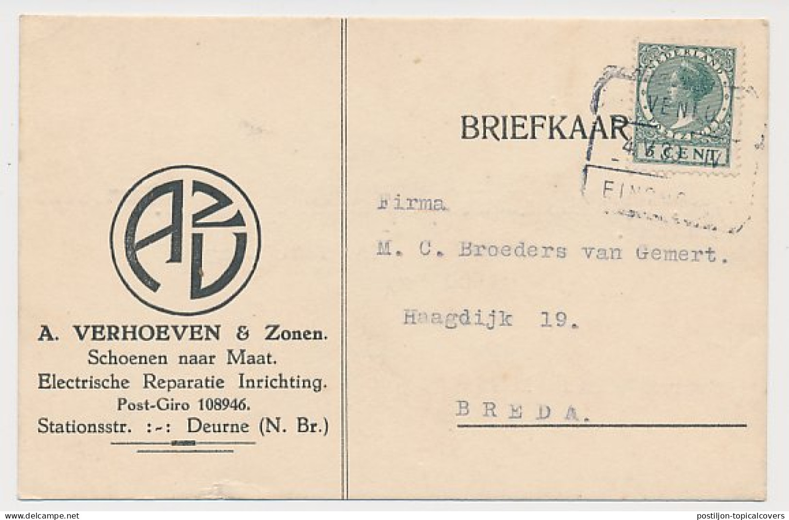 Firma Briefkaart Deurne 1933 - Schoenen - Unclassified