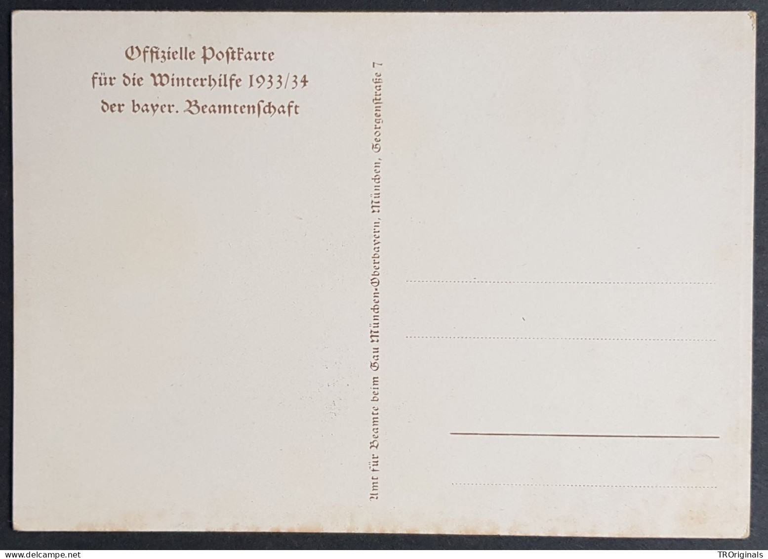 GERMANY THIRD 3rd REICH ORIGINAL PROPAGANDA CARD WHW WINTER AID SACRIFICE RARE - Guerre 1939-45