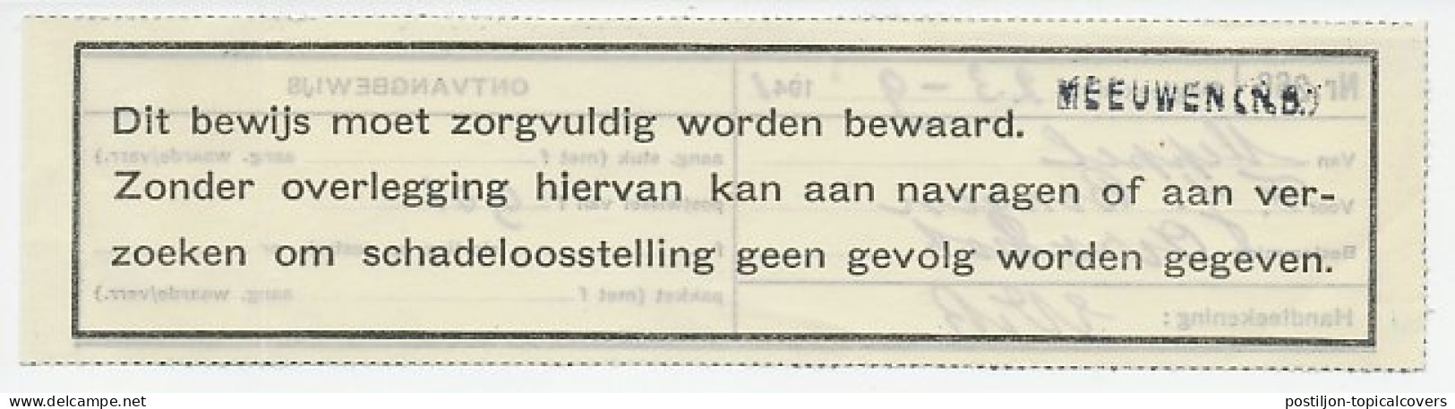 Ontvangbewijs Meeuwen (N.B.) 1941 - Naamstempel - Non Classificati