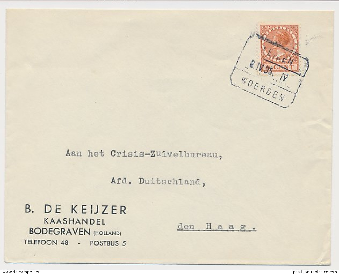 Treinblokstempel : Leiden - Woerden IV 1935 - Non Classés