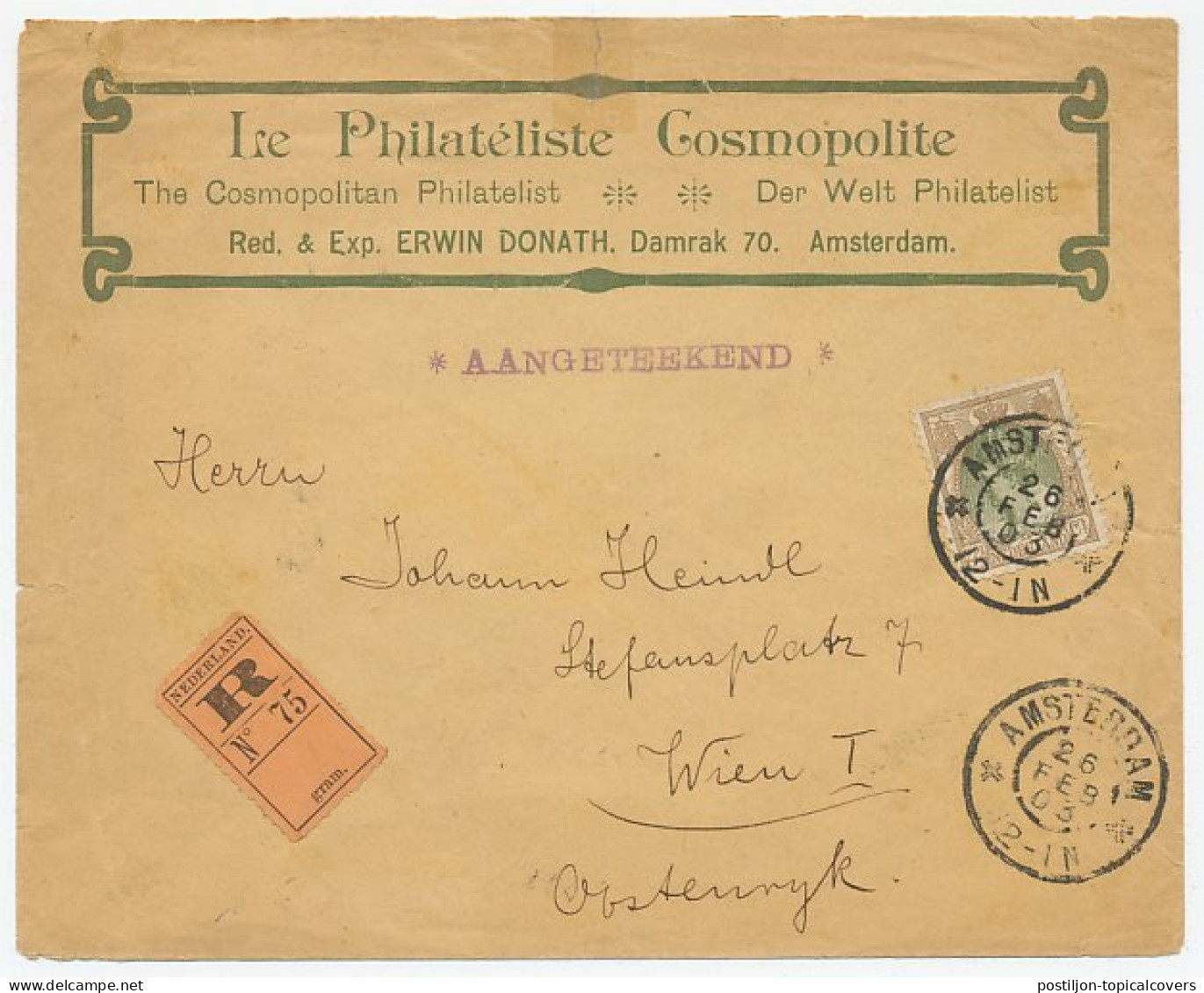 Em. Bontkraag Aangetekend Amsterdam - Oostenrijk 1903 - Ohne Zuordnung