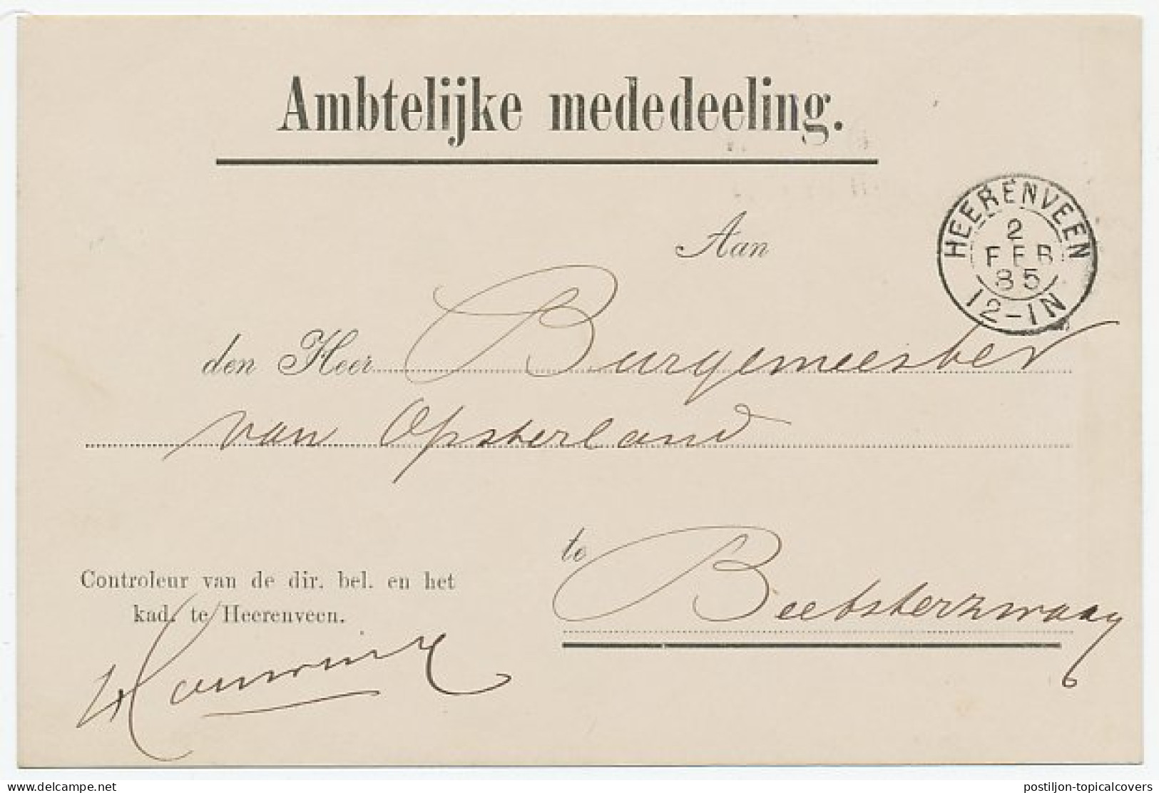 Kleinrondstempel Heerenveen 1885 - Ohne Zuordnung