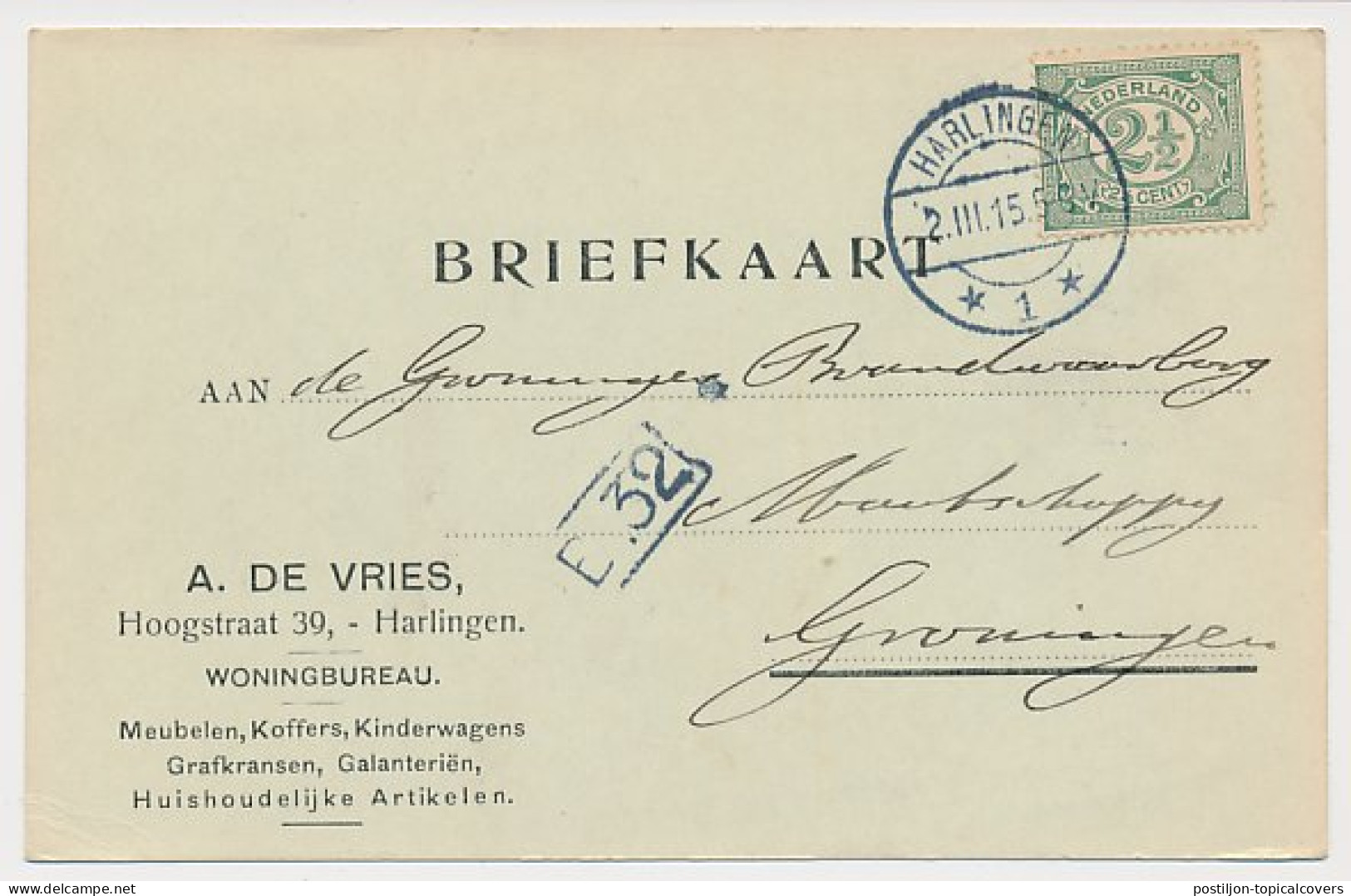 Firma Briefkaart Harlingen 1915 - Meubelen - Kinderwagens Etc. - Ohne Zuordnung