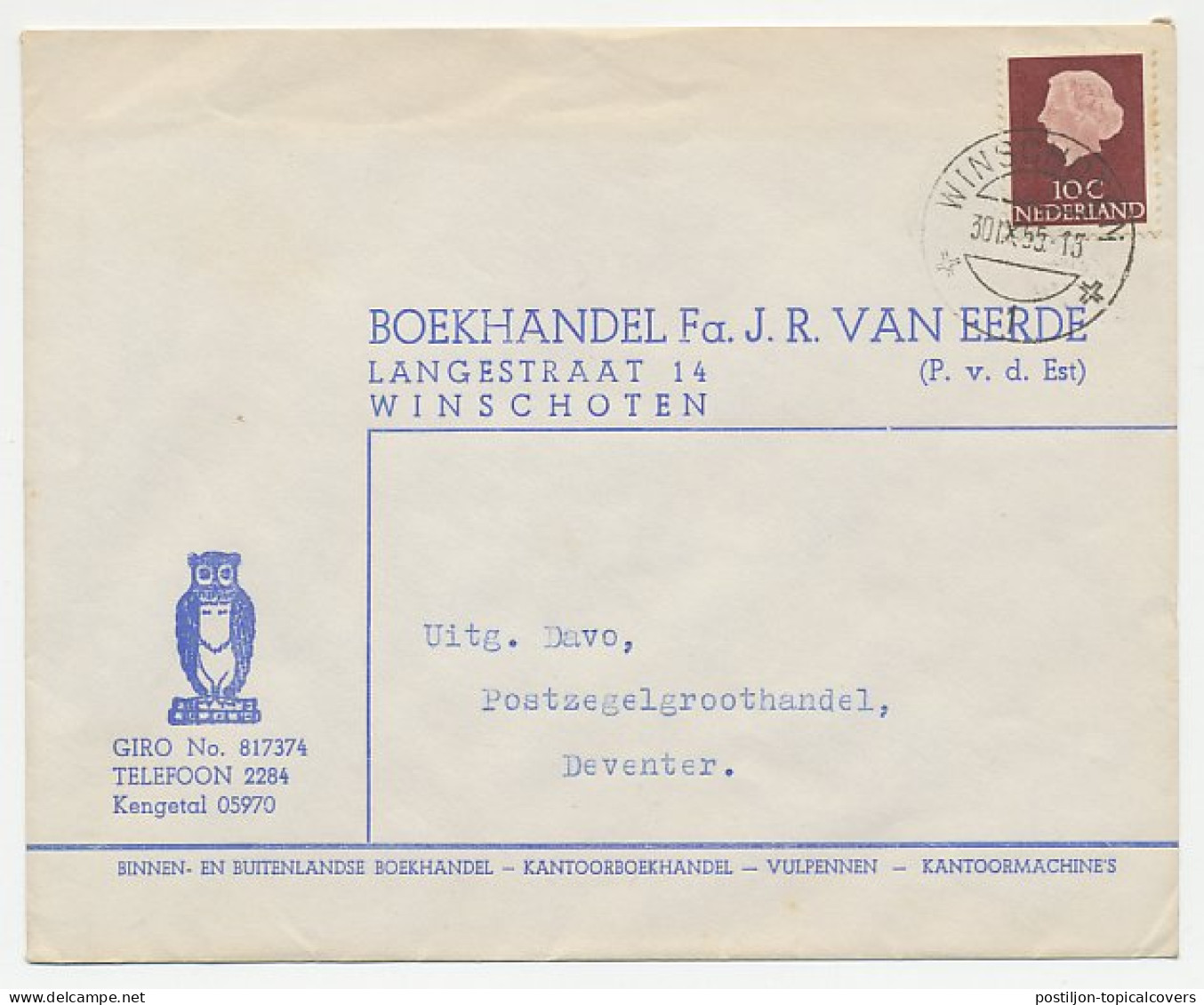 Firma Envelop Winterswijk 1955 - Boekhandel / Uil - Non Classés