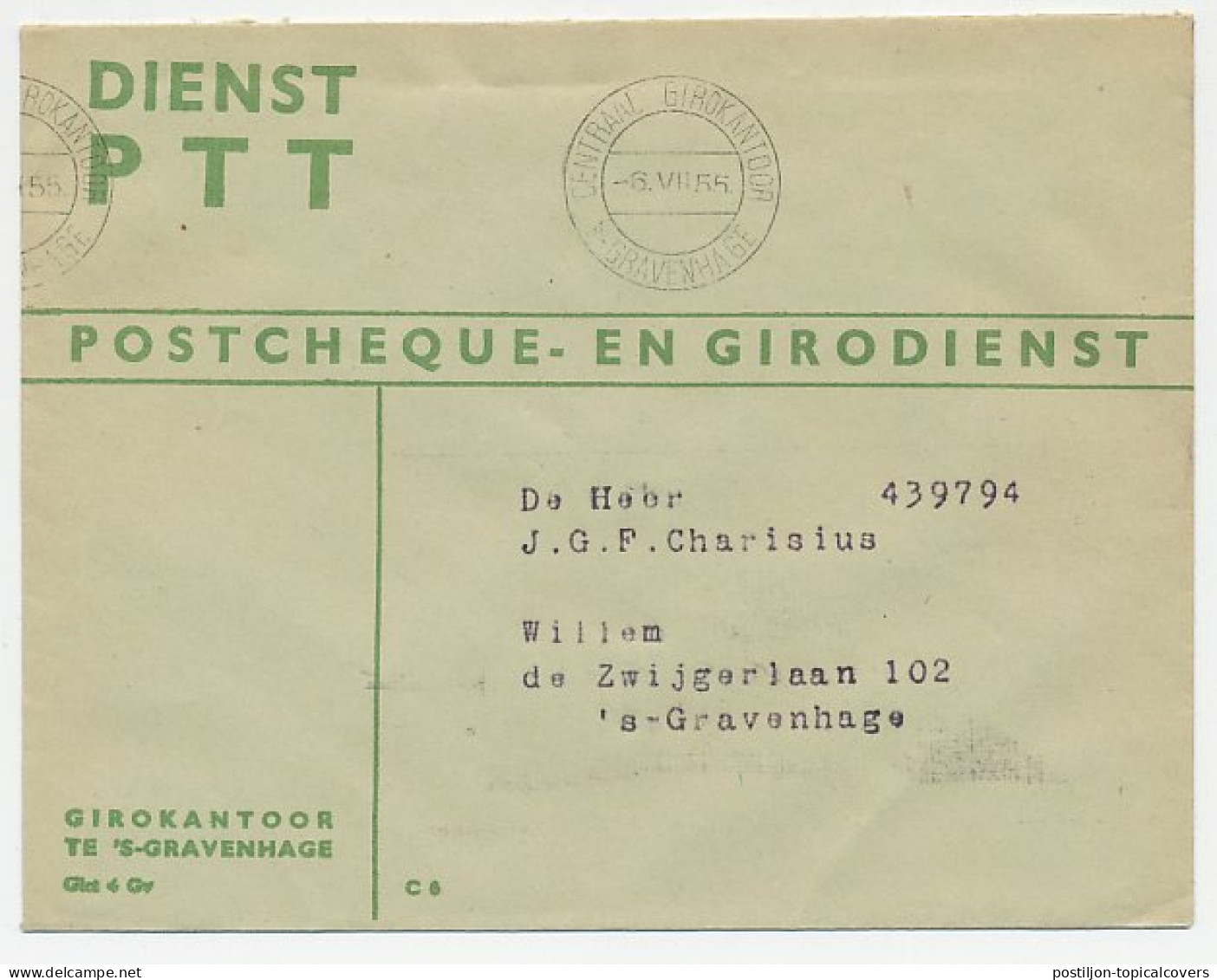 Machinestempel Postgiro Kantoor Den Haag 1955 - Ohne Zuordnung