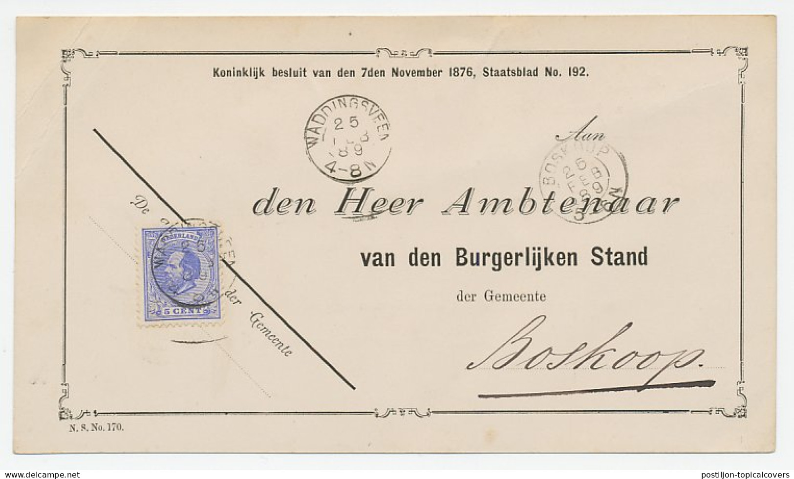 Em. 1872 Dienstkaart Waddingsveen - Boskoop - Ohne Zuordnung