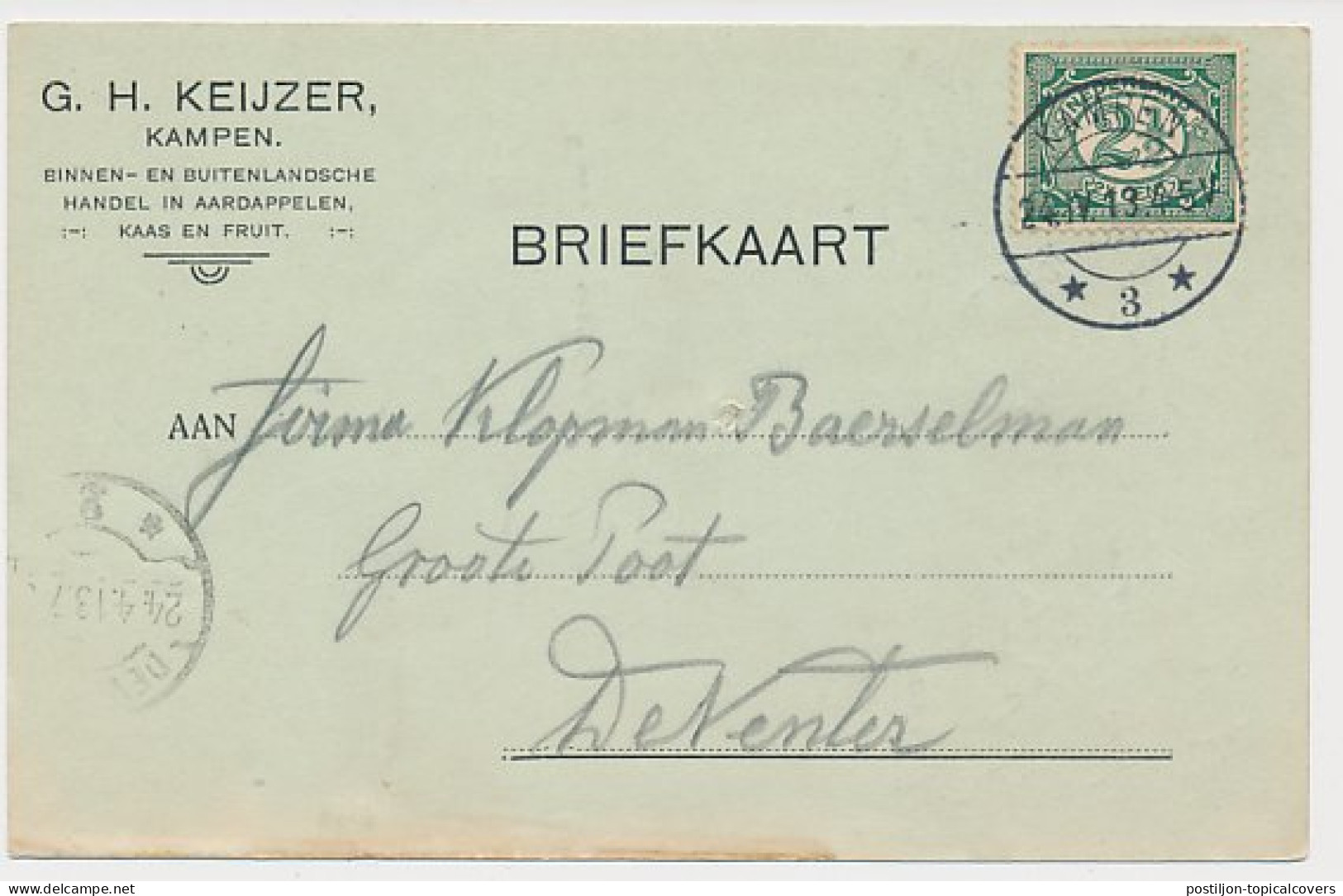 Firma Briefkaart Kampen 1913 - Aardappelen - Kaas - Fruit - Zonder Classificatie