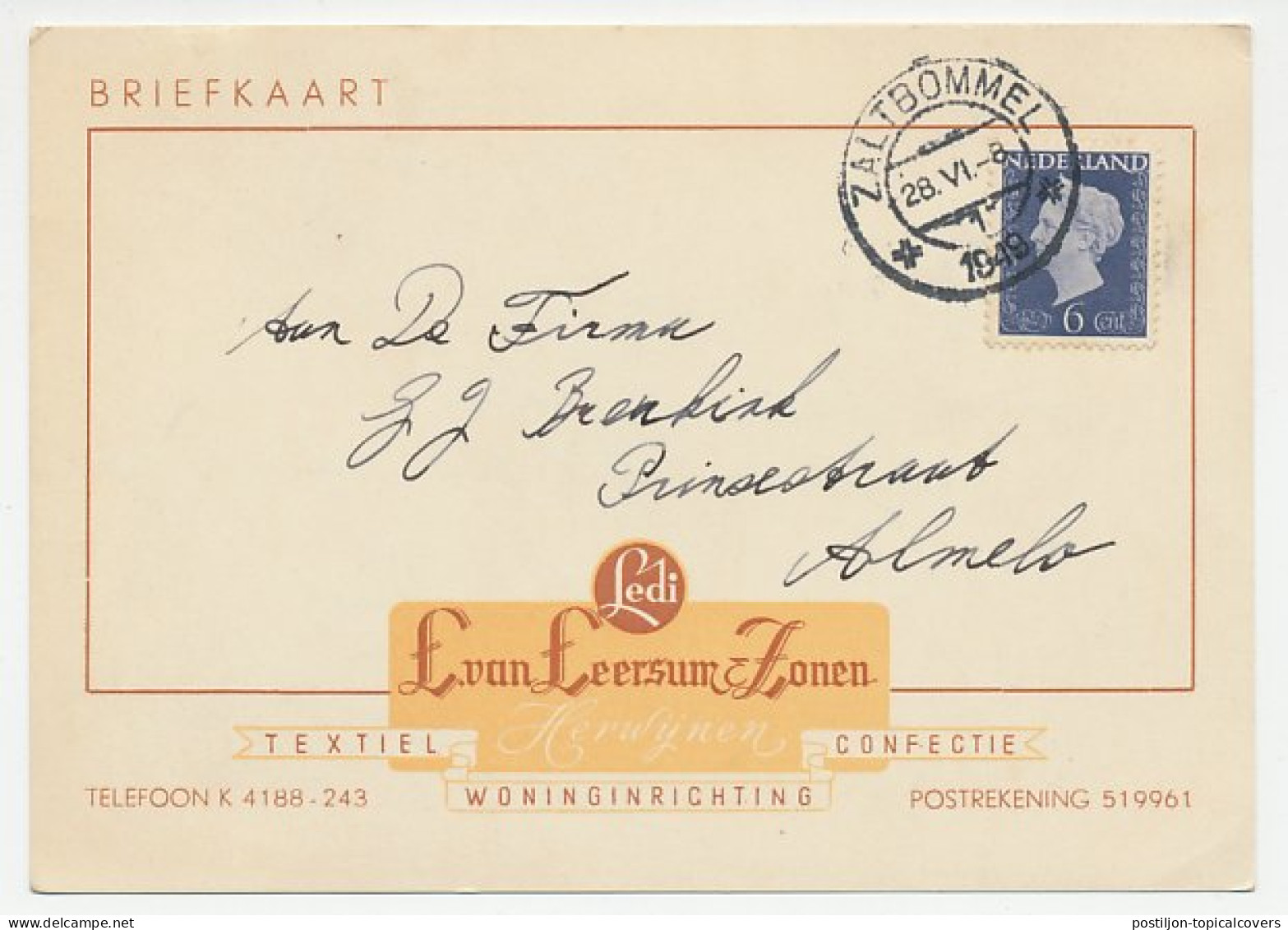 Firma Briefkaart Herwijnen 1949 - Textiel / Confectie - Zonder Classificatie