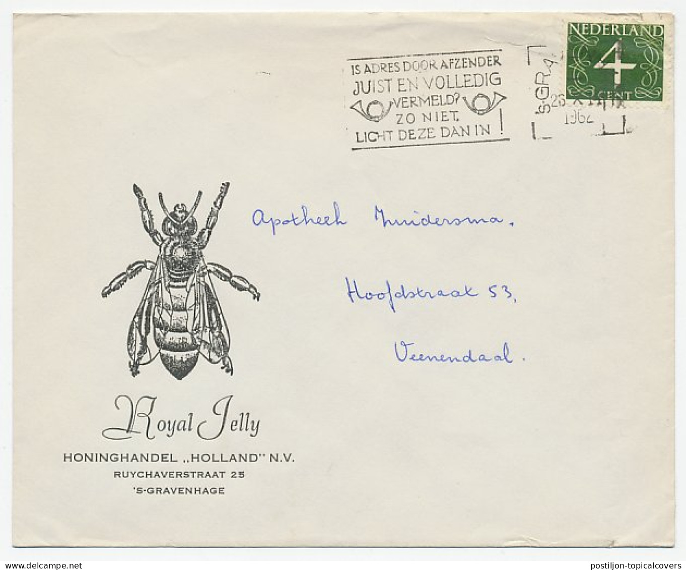 Firma Envelop Den Haag 1962 - Honinghandel / Bij - Non Classificati