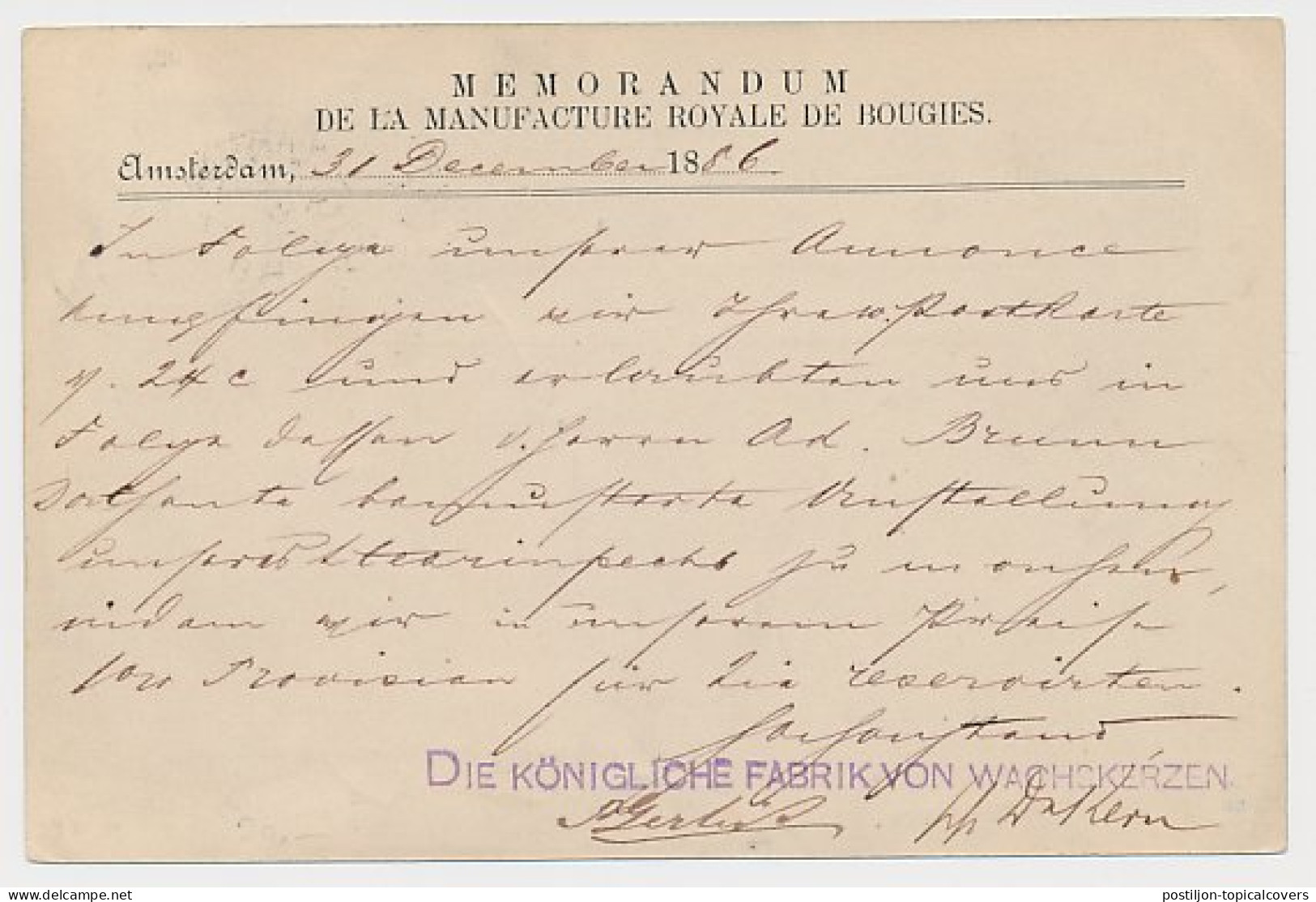 Briefkaart G. 27 Particulier Bedrukt Amsterdam - Duitsland 1886 - Postwaardestukken