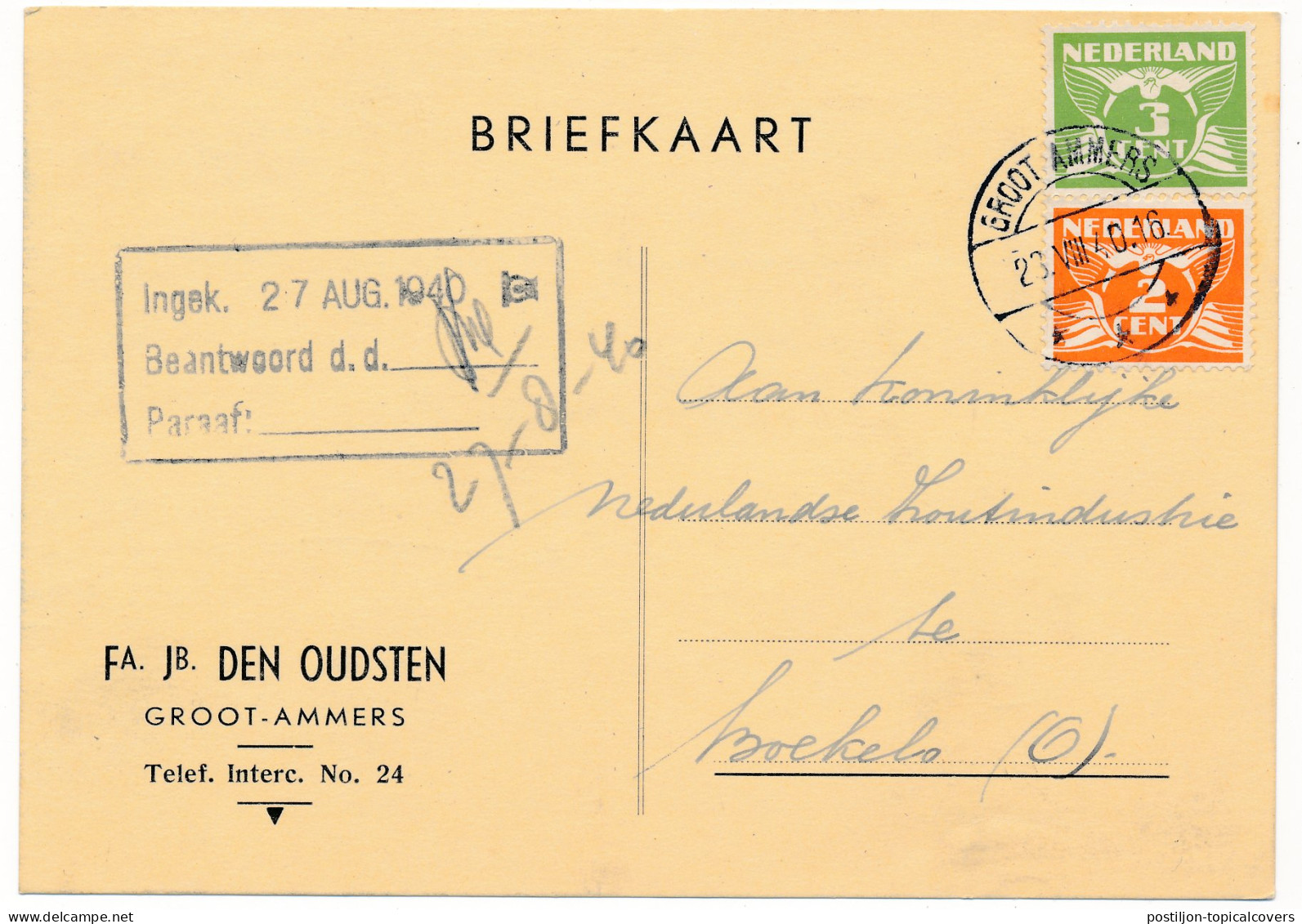 Firma Briefkaart Groot Ammers 1940 - Fa. Den Oudsten - Non Classés