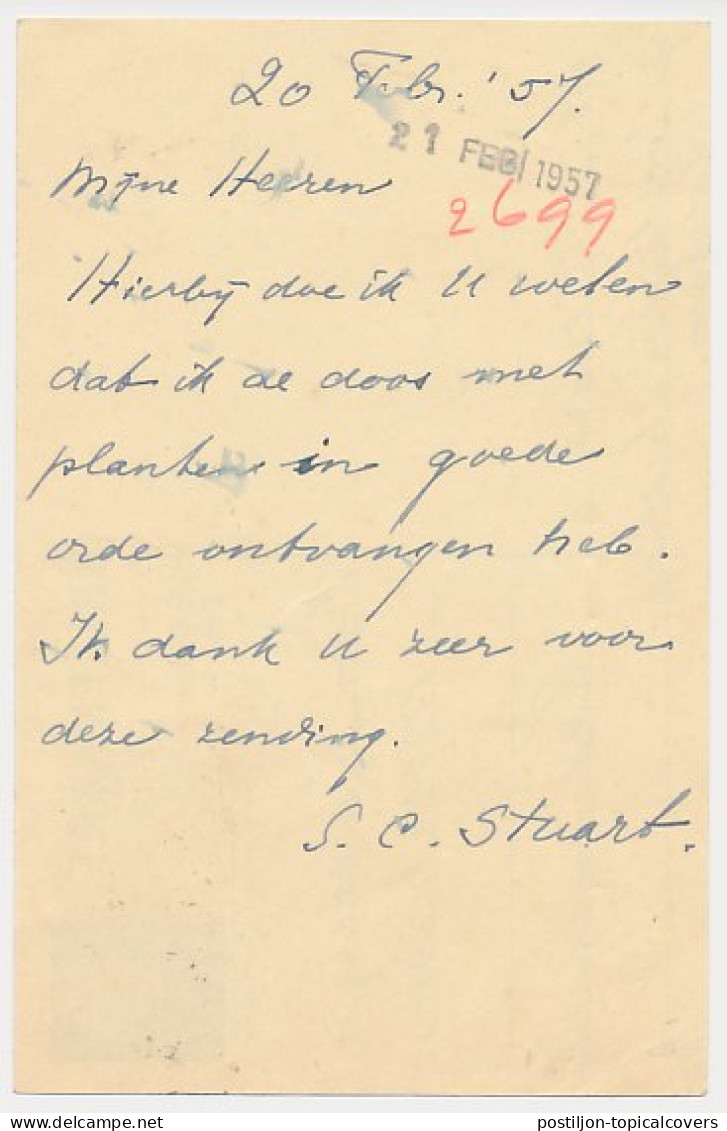 Briefkaart G. 313 / Bijfrankering Hilversum - Dedemsvaart 1957 - Interi Postali