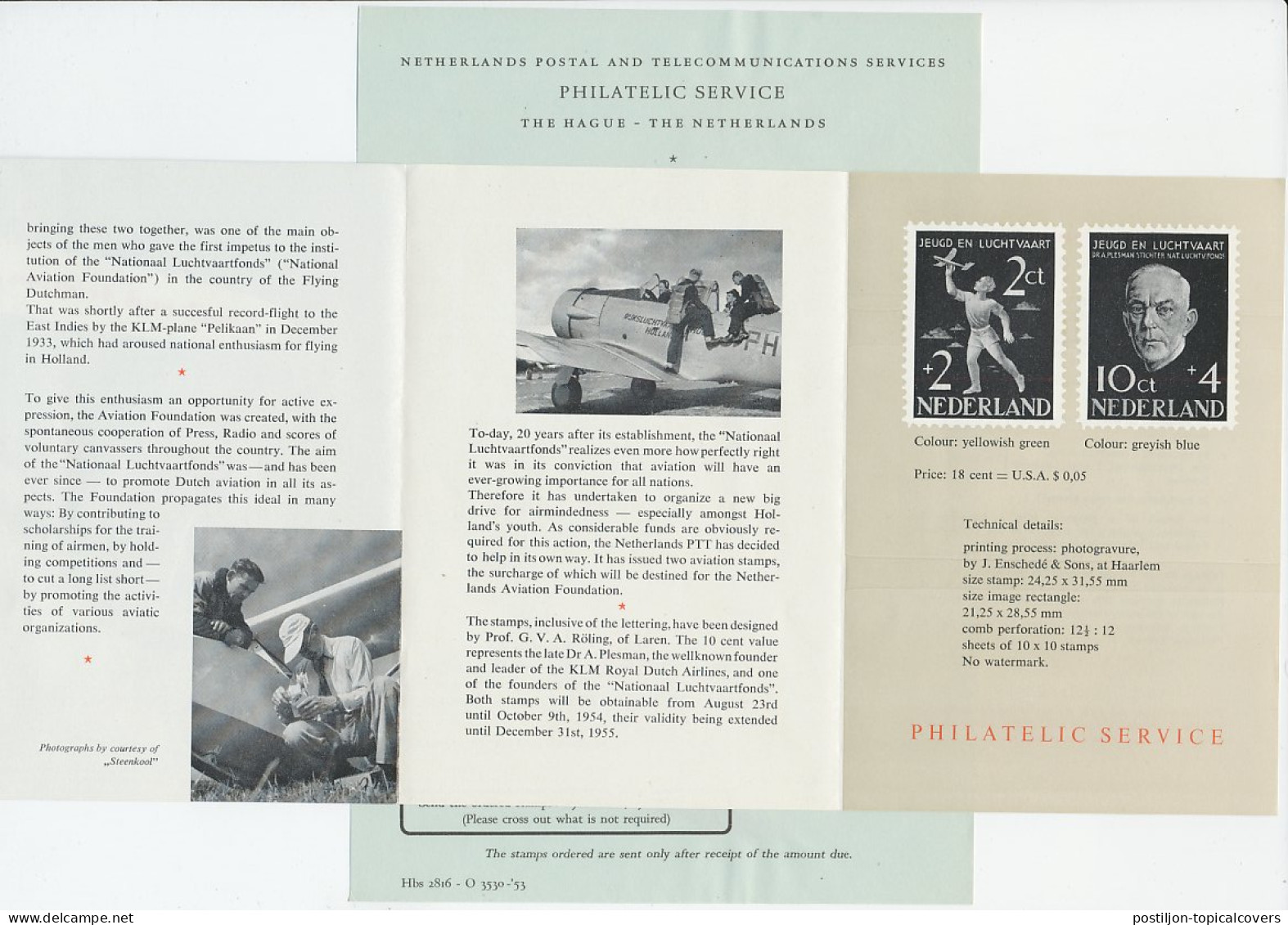 PTT Introductiefolder ( Engels ) Em. Luchtvaartfonds 1954 - Non Classés