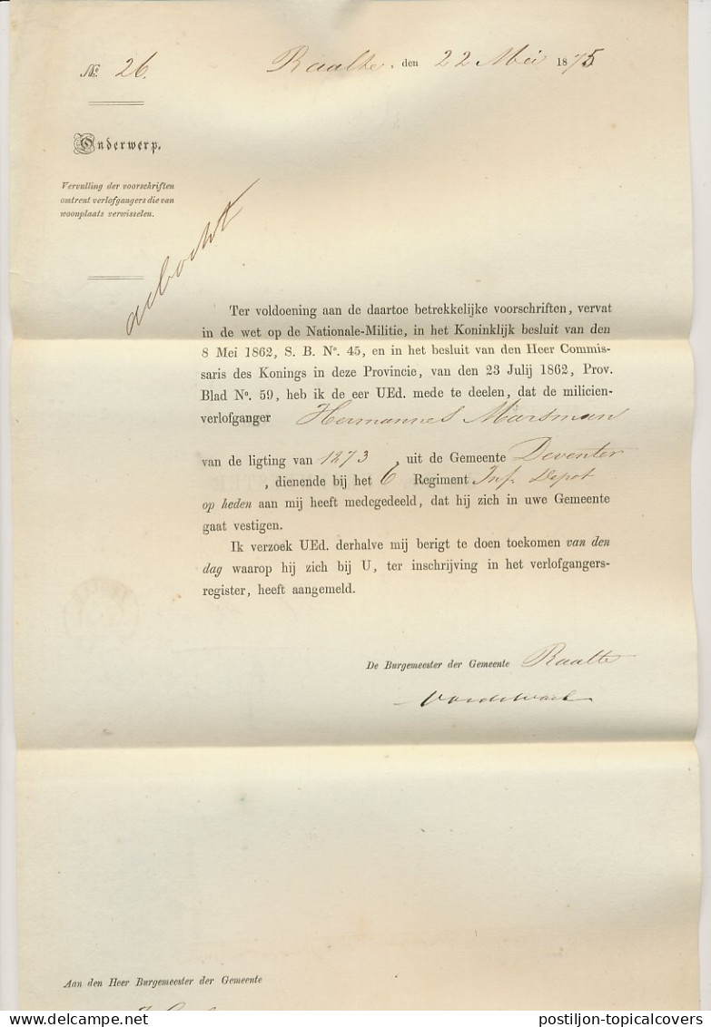 Naamstempel Raalte 1875 - Brieven En Documenten