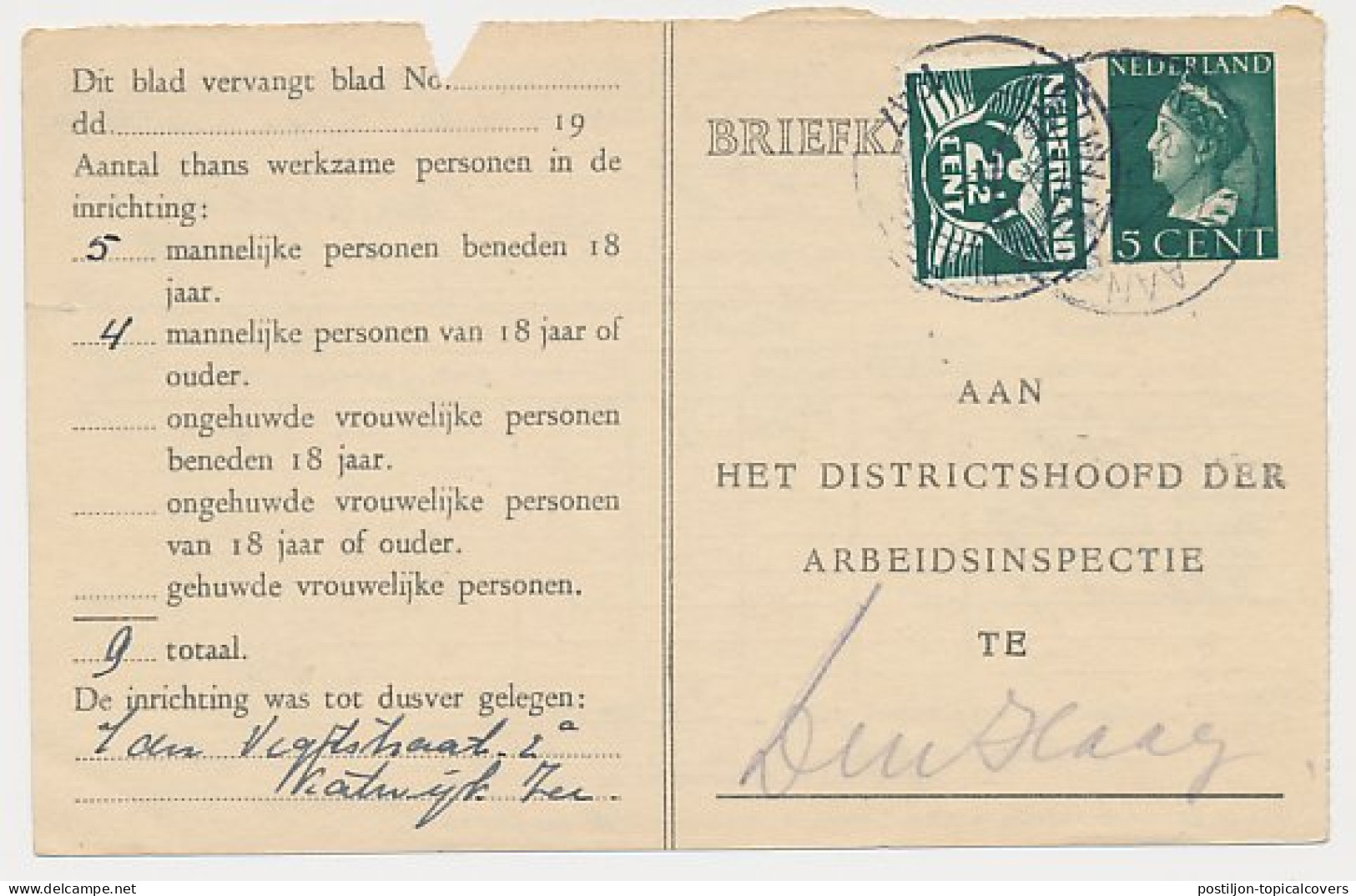 Arbeidslijst G. 23 B Katwijk Aan Zee - Den Haag 1947 - Postal Stationery