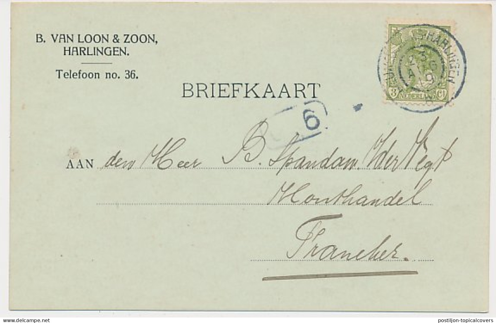 Firma Briefkaart Harlingen 1919 - B. Van Loon En Zoon - Non Classificati