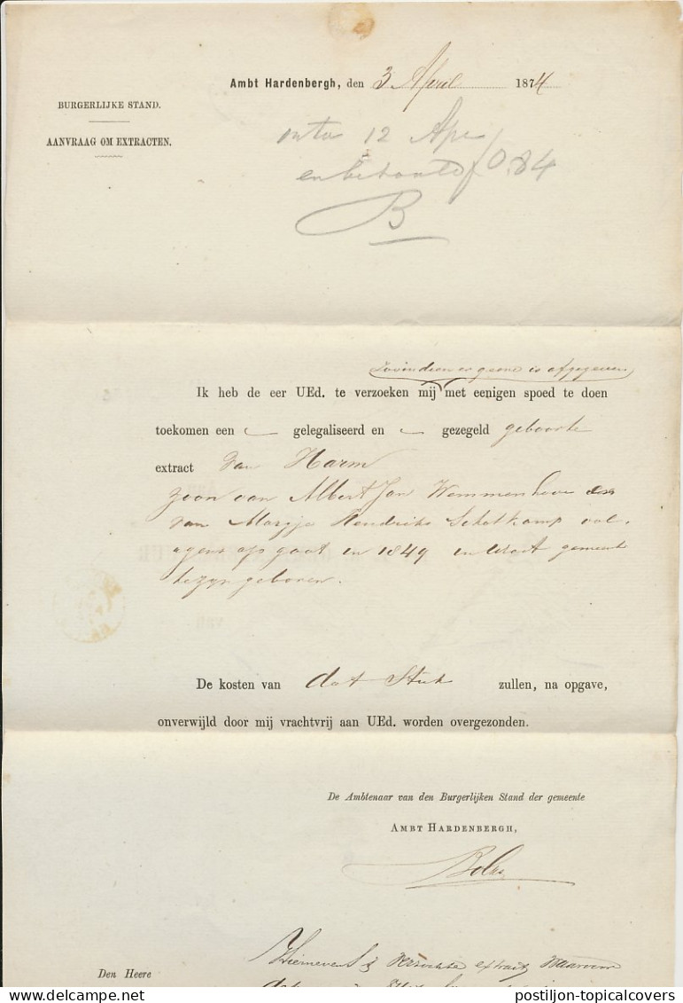 Naamstempel Hardenberg 1874 - Brieven En Documenten