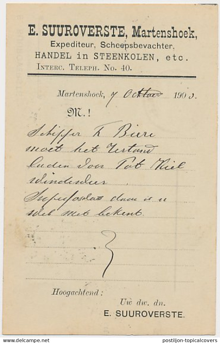 Firma Briefkaart Martenshoek 1908 Expediteur - Steenkolenhandel - Unclassified