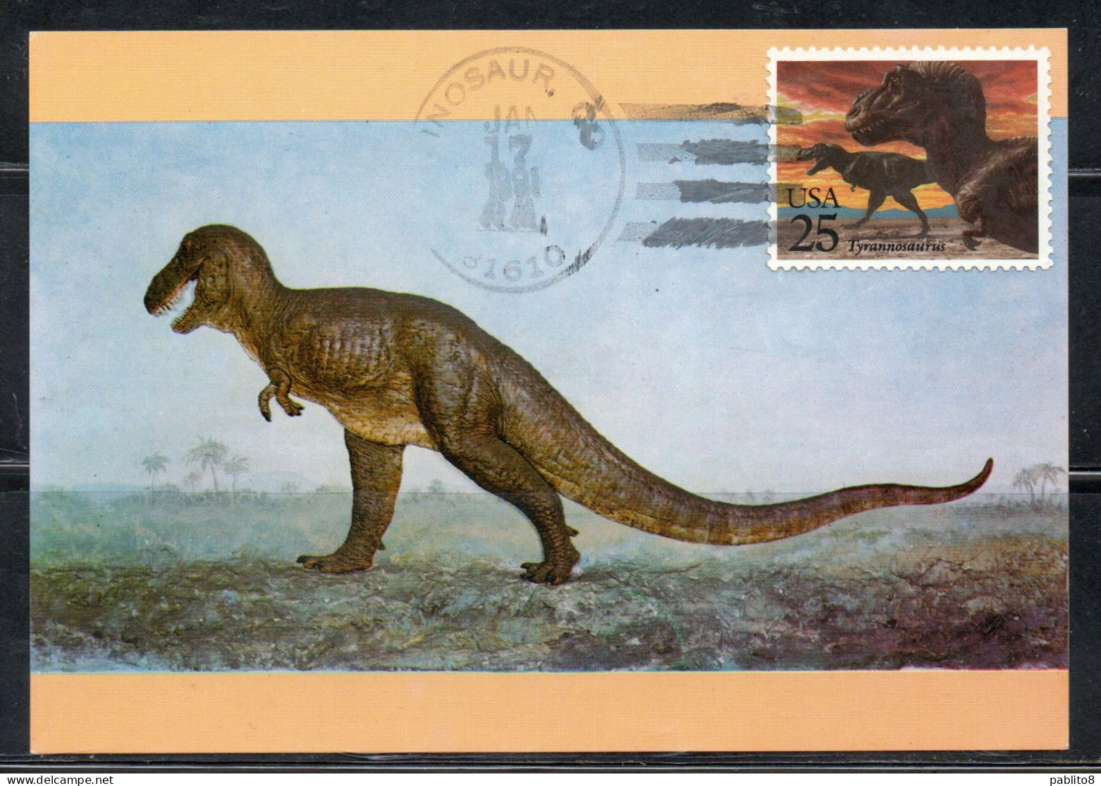 USA STATI UNITI 1989 PREHISTORIC ANIMALS TYRANNOSAURUS REX 25c MAXI MAXIMUM CARD CARTE CARTOLINA - Cartas Máxima