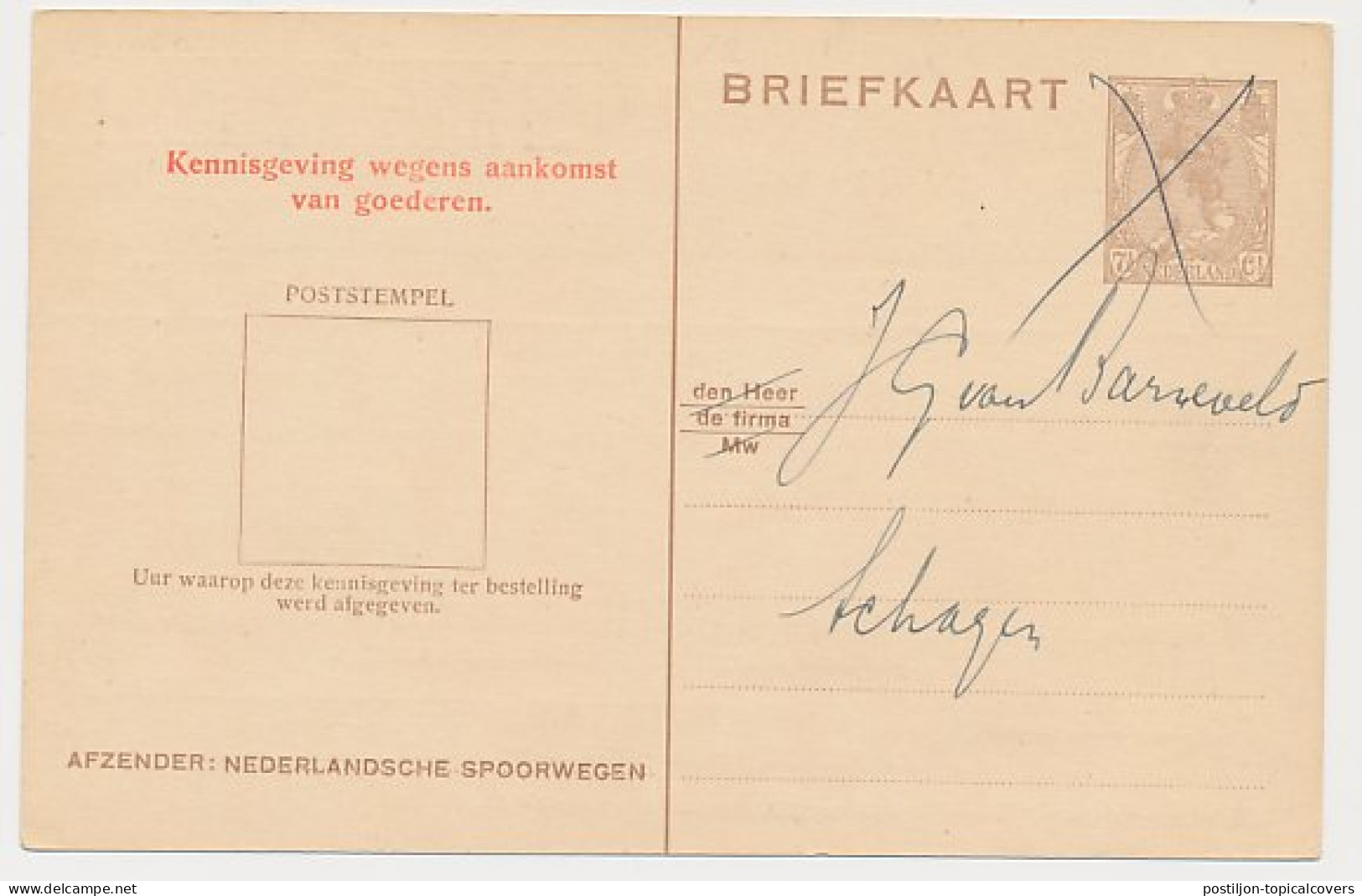 Spoorwegbriefkaart G. NS198 A - Locaal Te Schagen  - Postwaardestukken