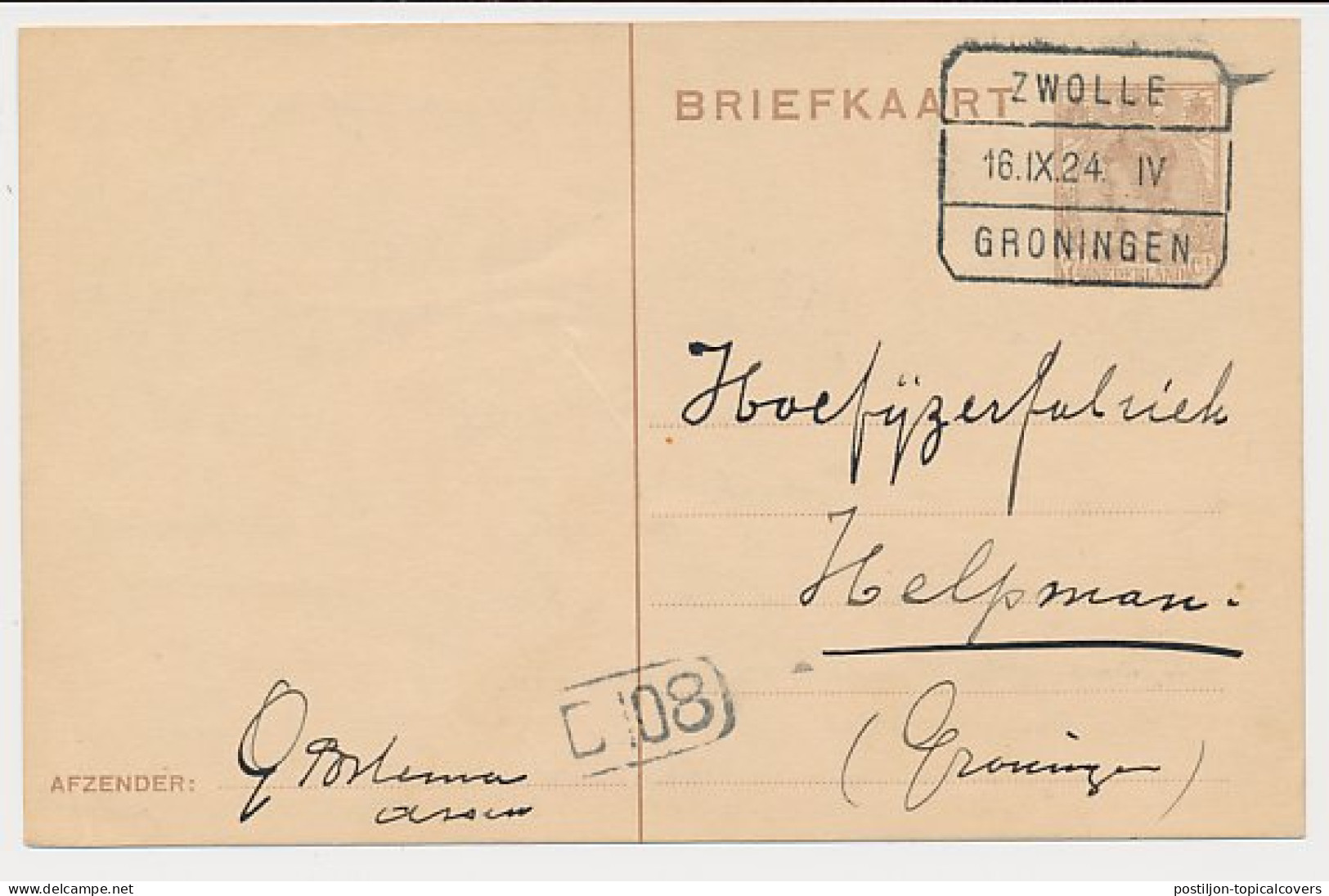 Treinblokstempel : Zwolle - Groningen IV 1924 - Non Classés
