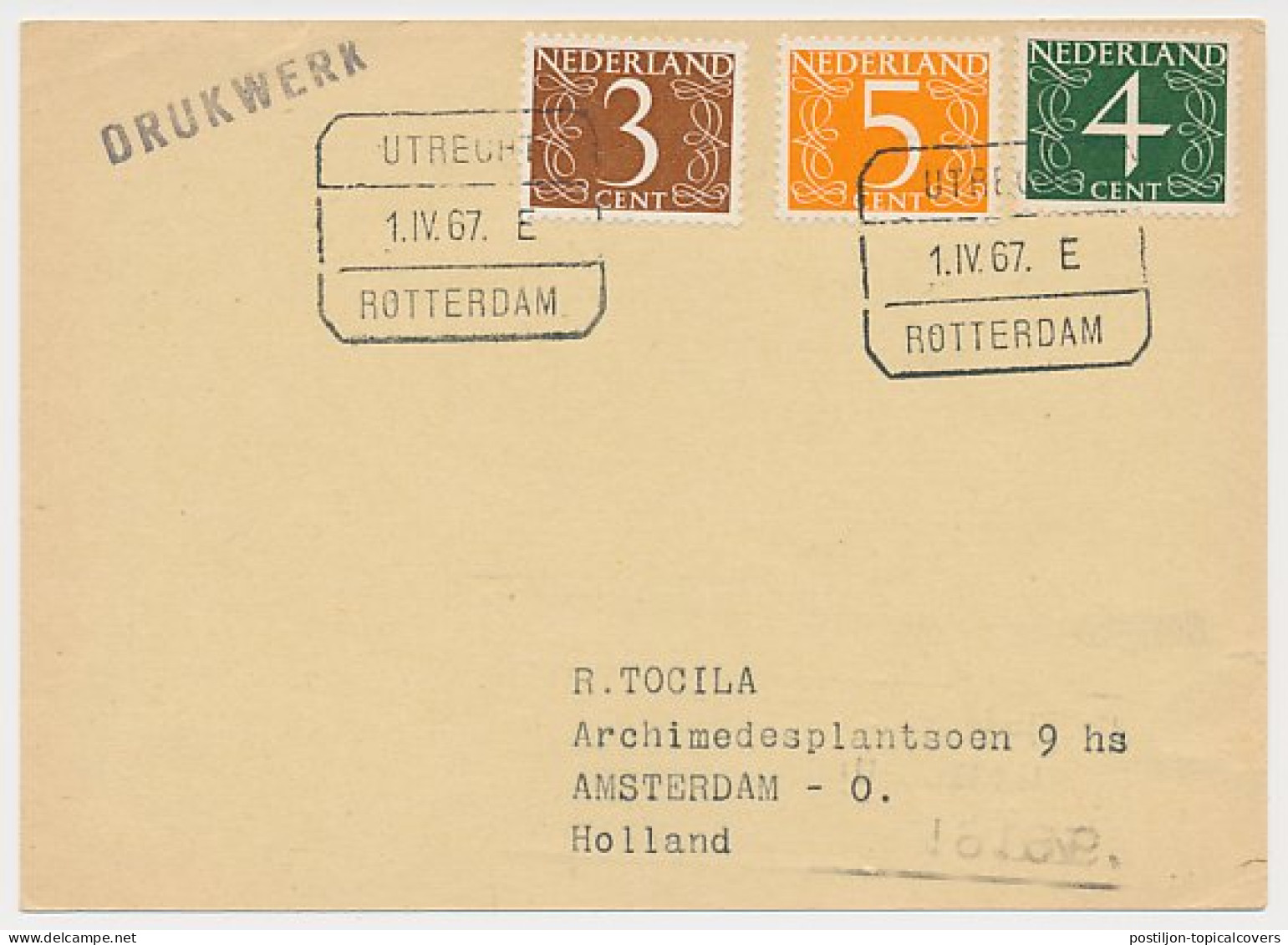 Treinblokstempel : Utrecht - Rotterdam E 1967 - Non Classificati