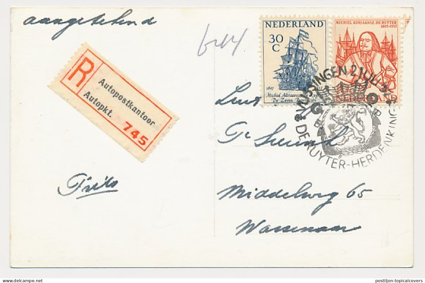 FDC / 1e Dag Em. De Ruyter 1957 - Vlissingen Autopostkantoor - Zonder Classificatie