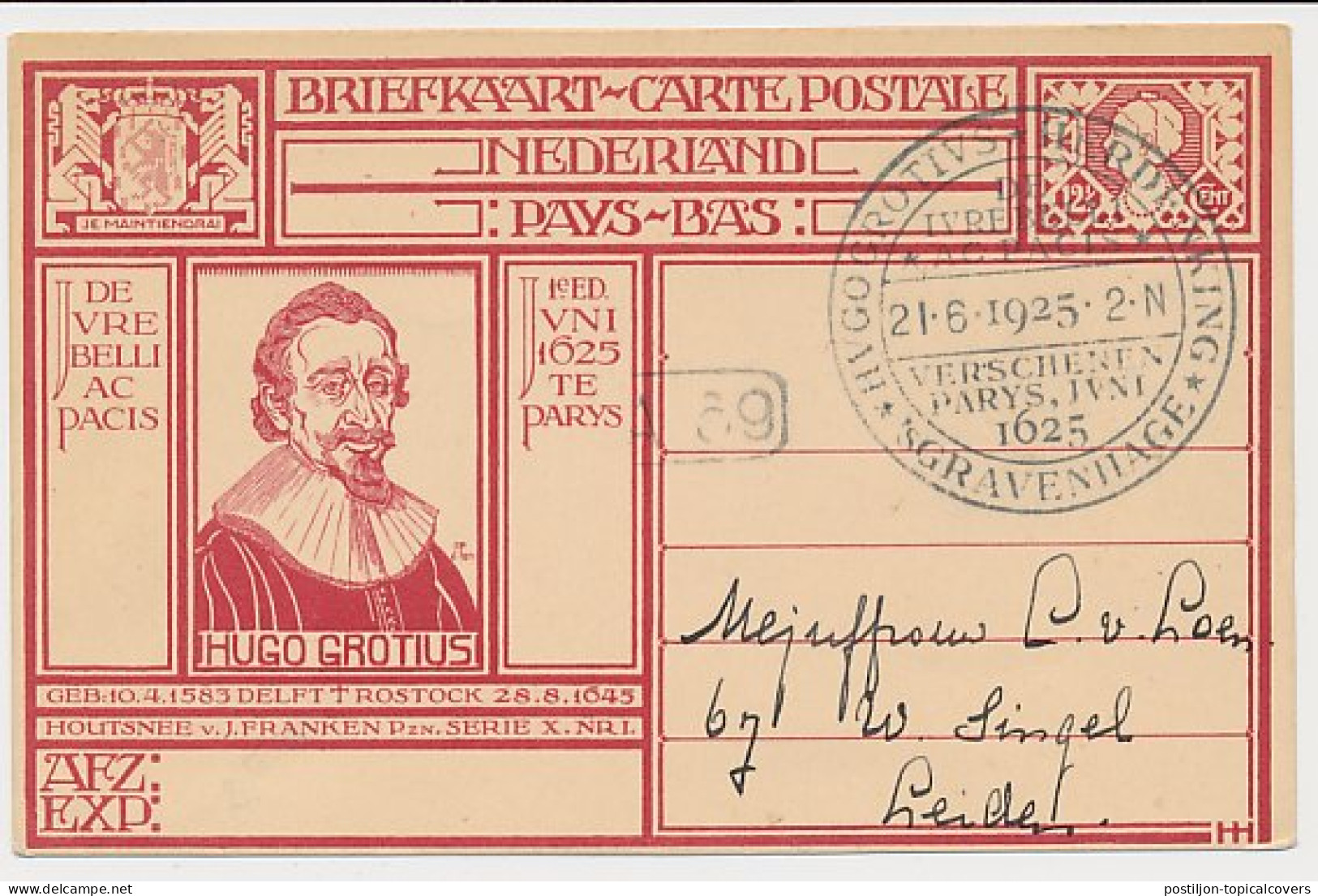 Briefkaart G. 207 S Gravenhage - Leiden 1925 - Postwaardestukken