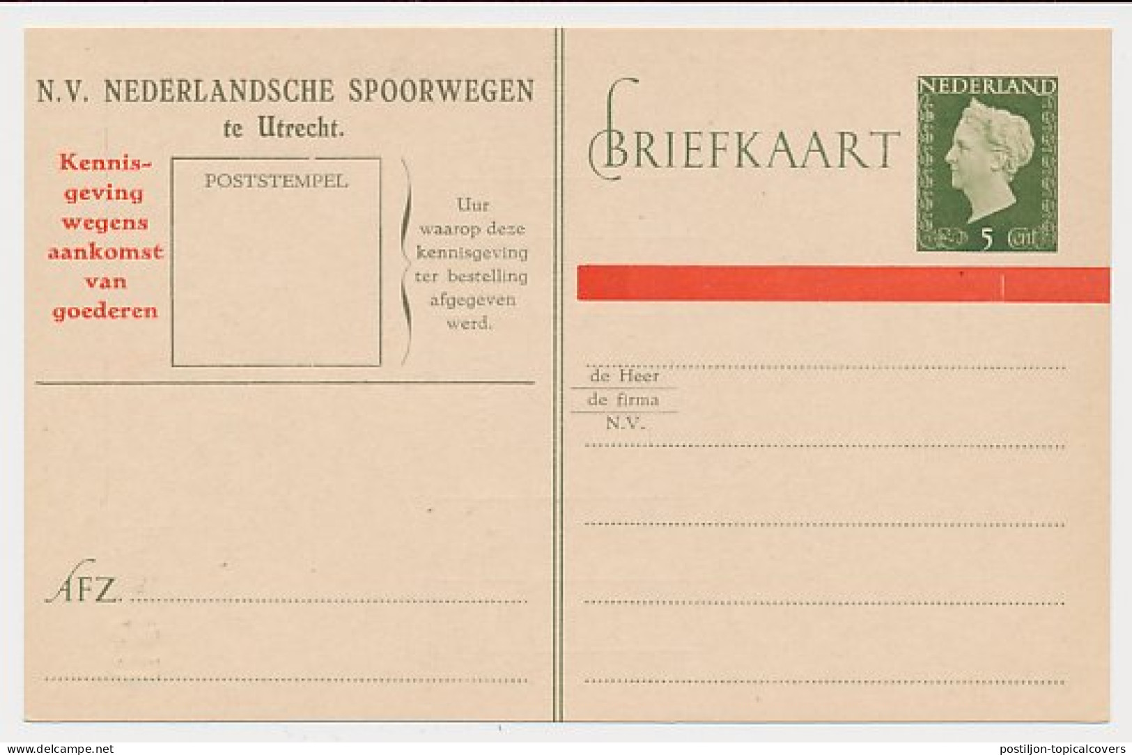 Spoorwegbriefkaart G. NS291a C - Ganzsachen