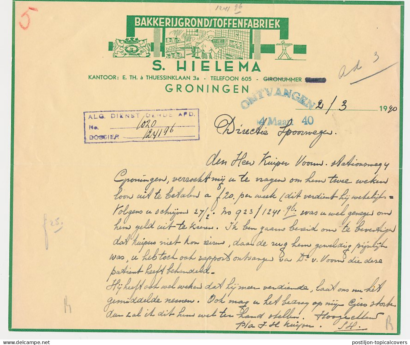 Brief Groningen 1940 - Bakkerijgrondstoffen - Pays-Bas