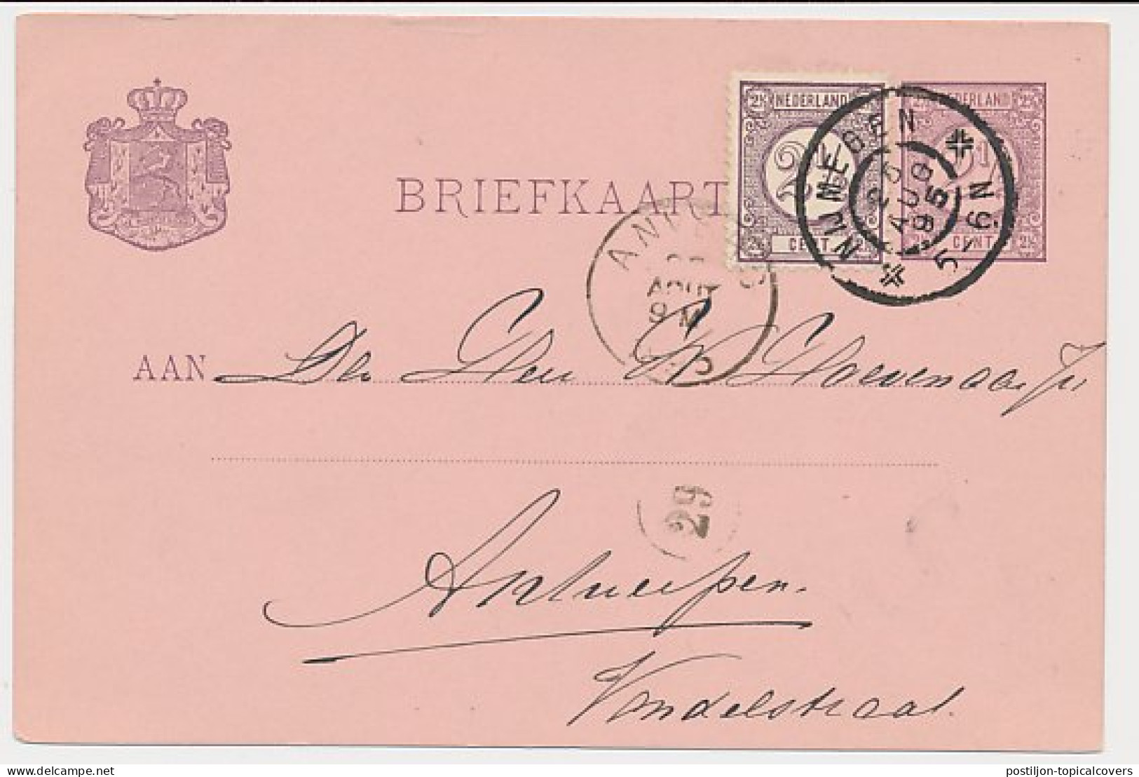 Briefkaart G. 32 / Bijfrankering Nijmegen - Belgie 1895 - Entiers Postaux