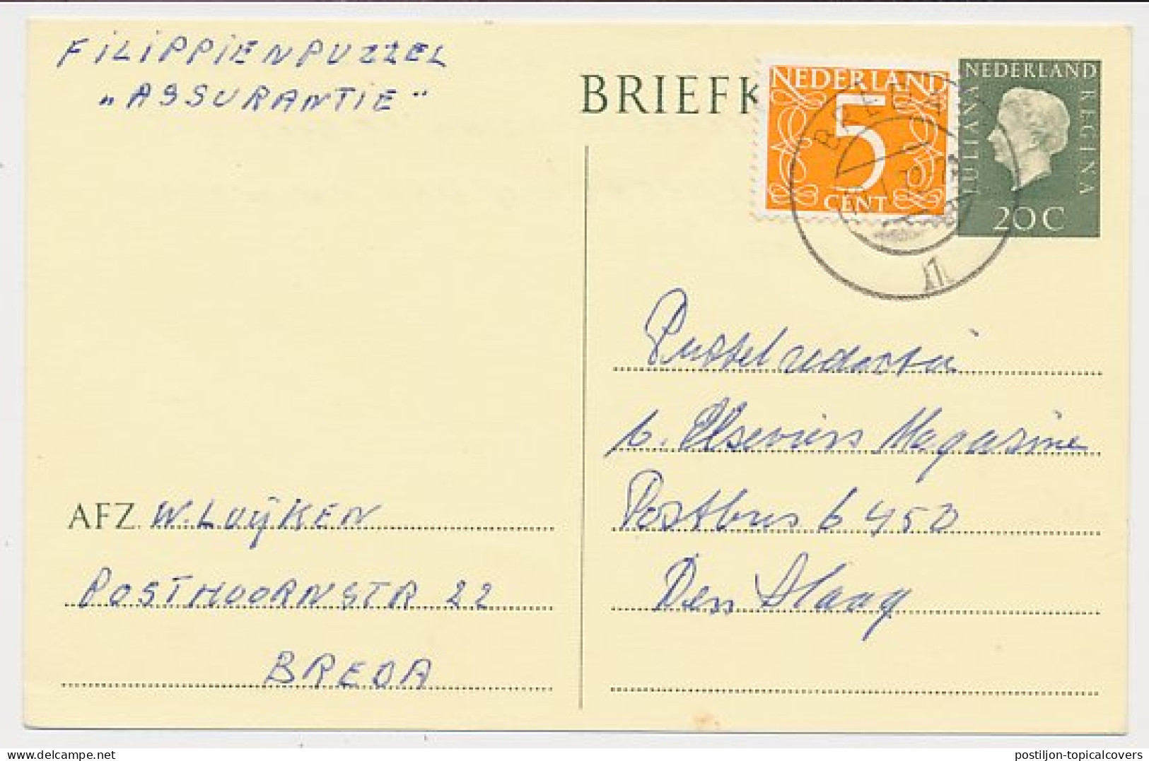Briefkaart G. 342 / Bijfrankering Breda - Den Haag 1972 - Ganzsachen