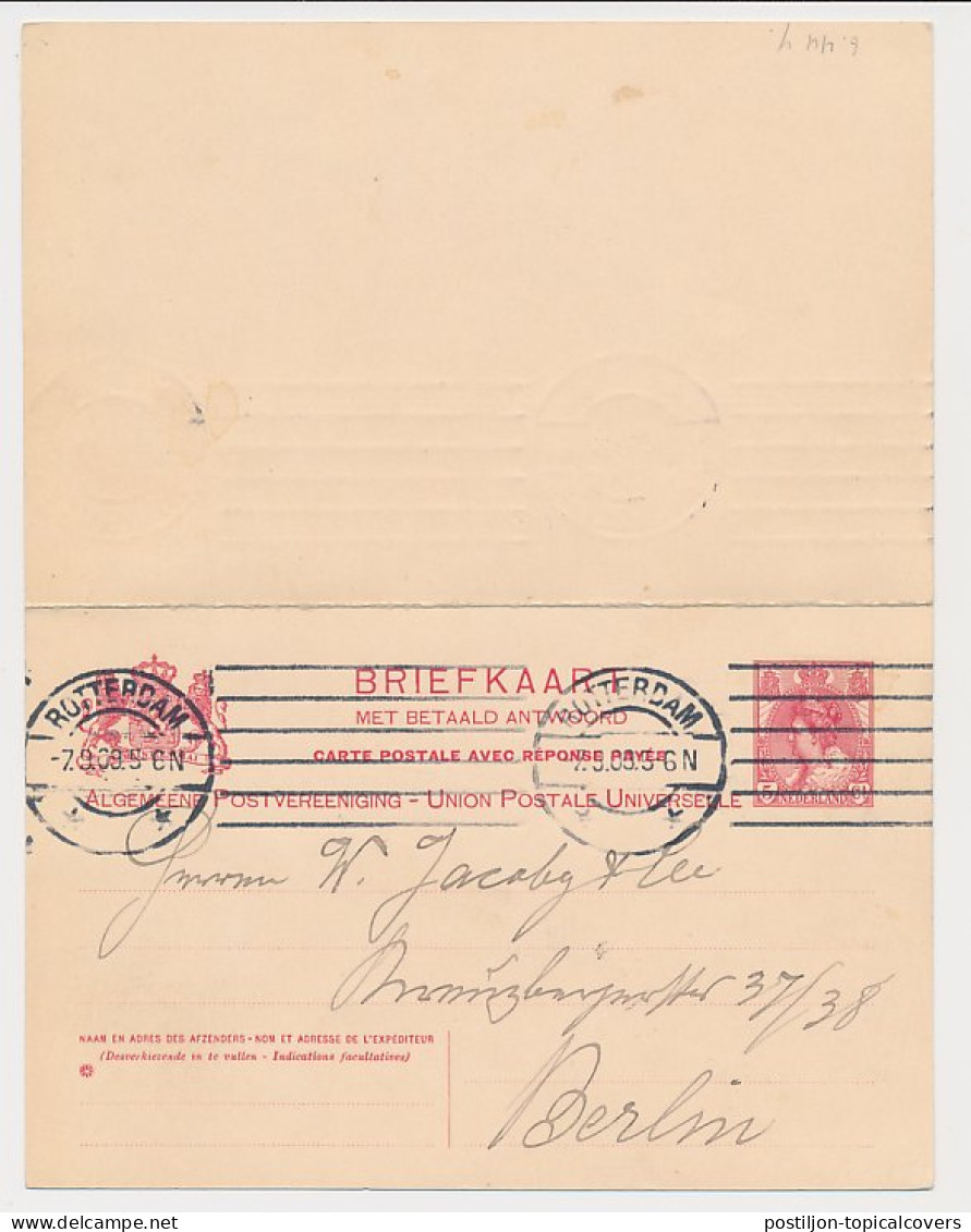 Briefkaart G. 77 Z-1 Rotterdam - Berlijn Duitsland 1909 - Postwaardestukken