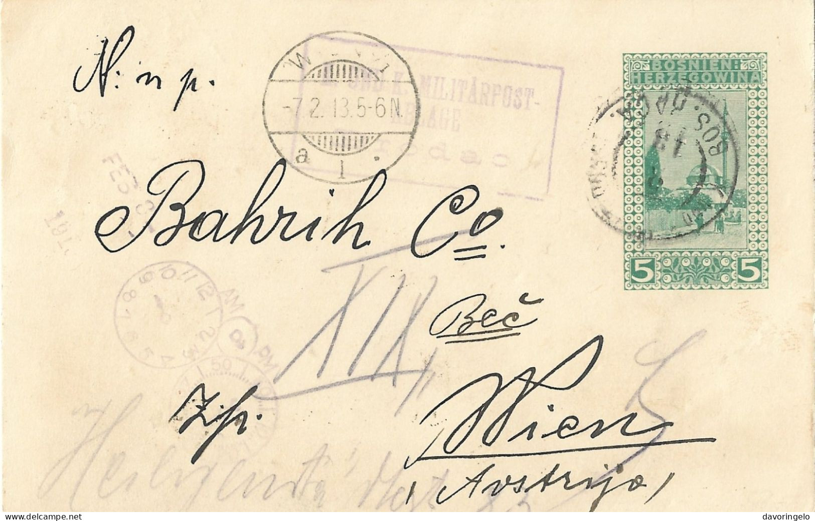 Bosnia-Herzegovina/Austria-Hungary, Postal Stationery-year 1913, Auxiliary Post Office/Ablage BRODAC, Type A1 - Bosnia And Herzegovina