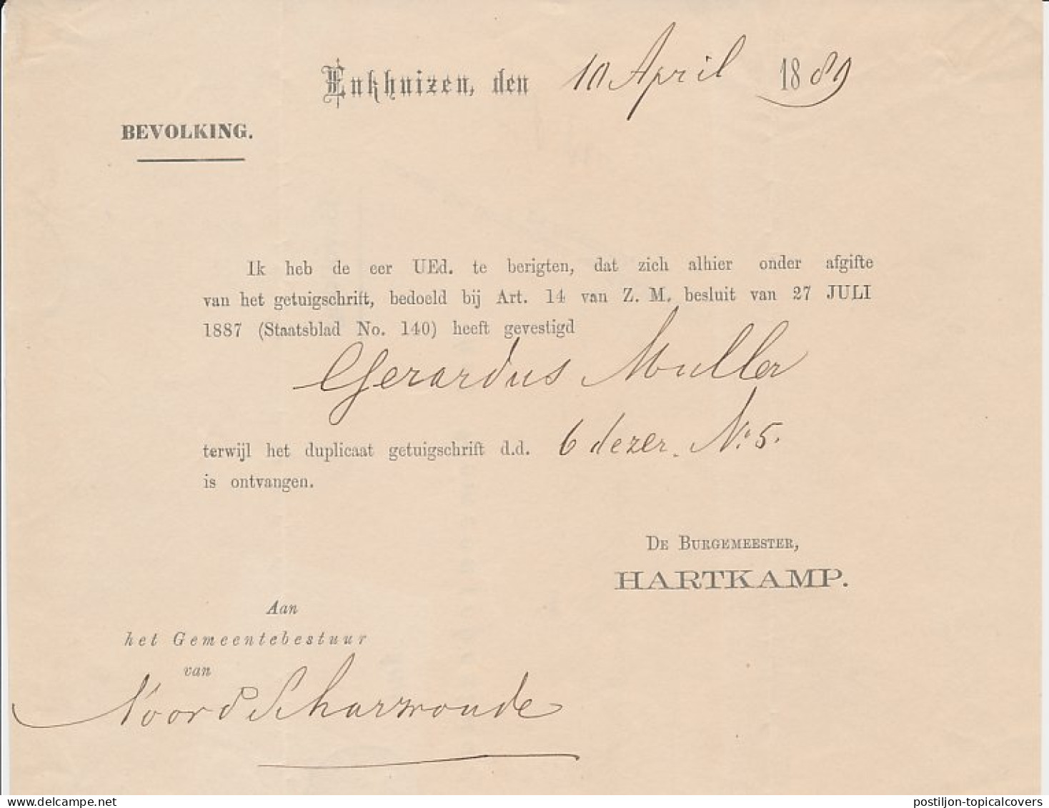 Kleinrondstempel Enkhuizen 1889 - Ohne Zuordnung
