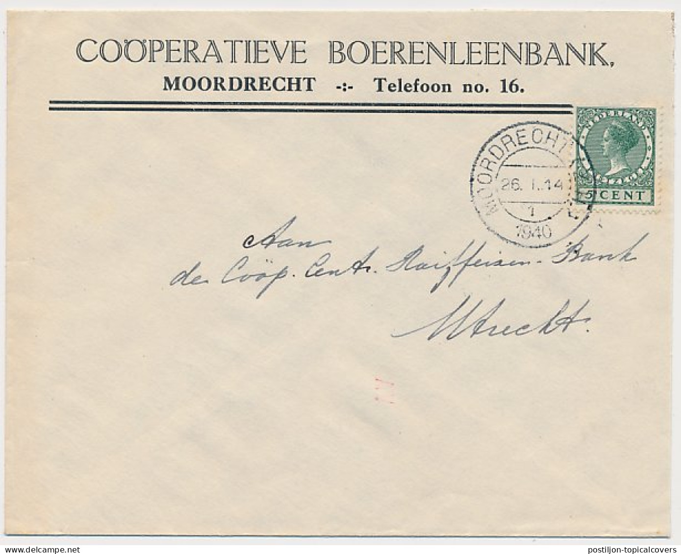 Envelop Moordrecht 1940 - Cooperatieve Boerenleenbank - Unclassified