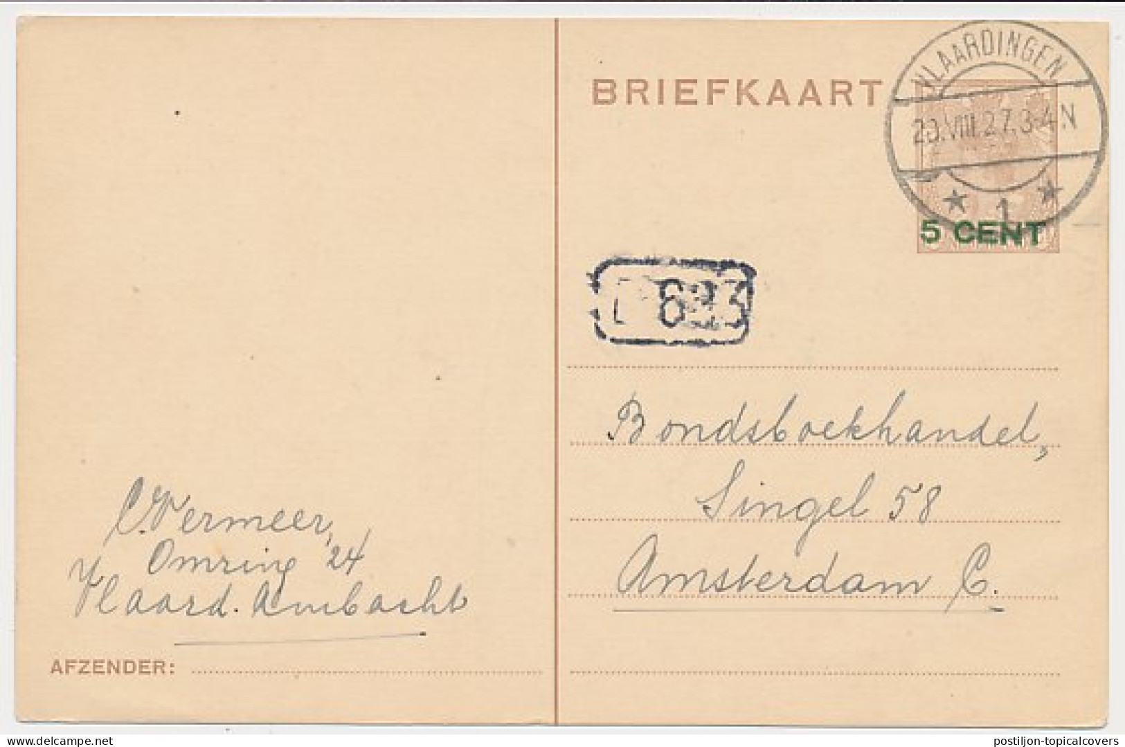 Briefkaart G. 218 Vlaardingen - Amsterdam 1927 - Postal Stationery