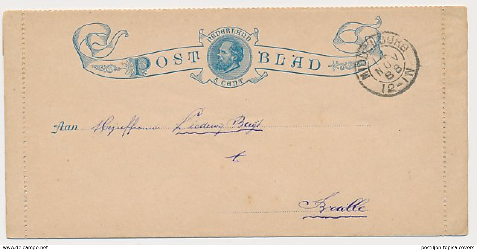Postblad G. 1 Middelburg - Brielle 1888 - Entiers Postaux
