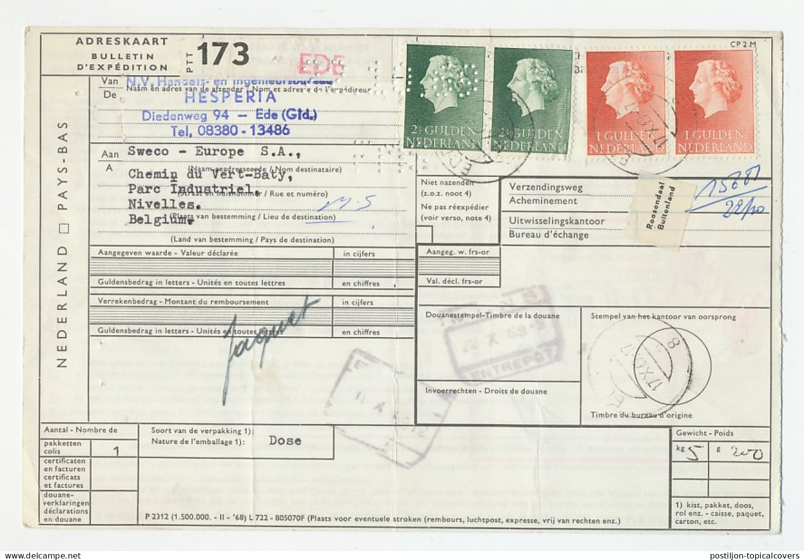 Em. Juliana Pakketkaart Ede - Belgie 1969 - Unclassified