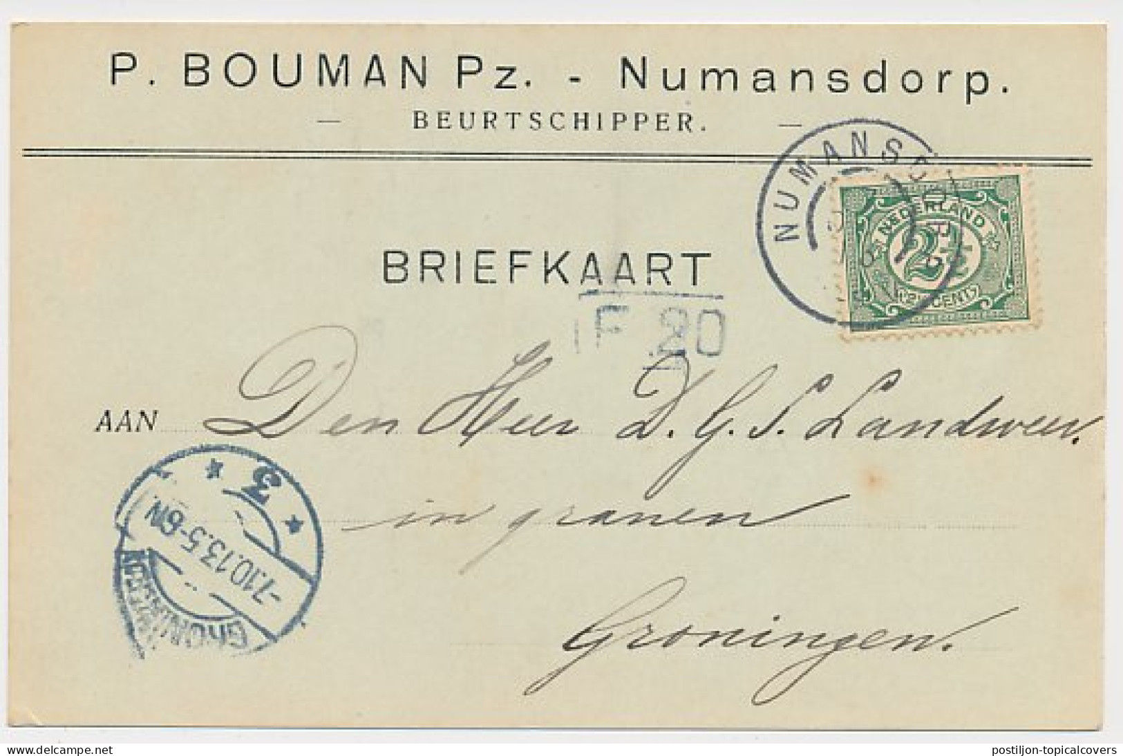 Firma Briefkaart Numansdorp 1913 - Beurtschipper - Non Classés