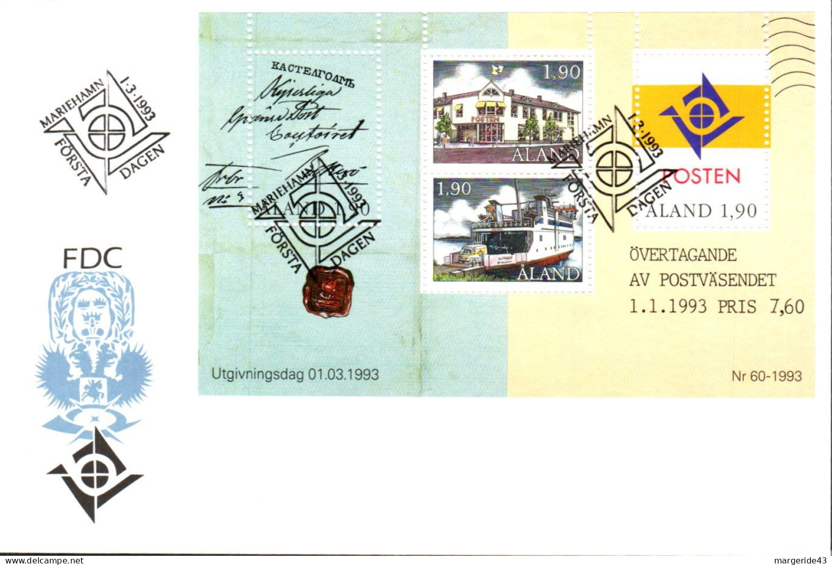 ALAND FDC 1993 BF ADMINISTRATION POSTALE PROPRE - Ålandinseln