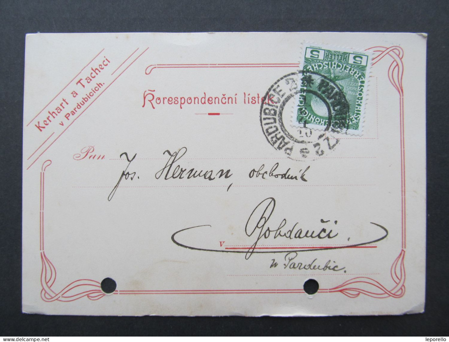 KARTE Pardubice - Bohdaneč Kerhart A Tachecí 1910 Böhmen  // P9920 - Briefe U. Dokumente