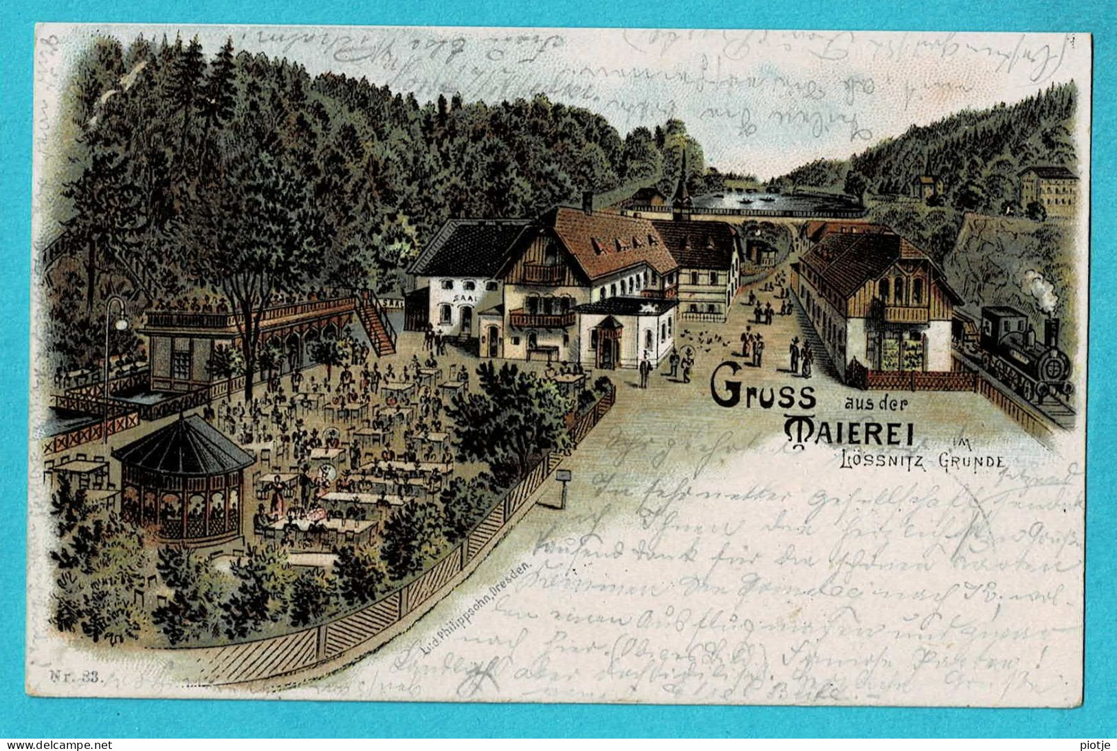 * Loessnitz - Lössnitz (Saksen - Deutschland) * (Litho 83) Gruss Aus Der Maierei, Couleur, Animée, Train, Zug, Old - Loessnitz