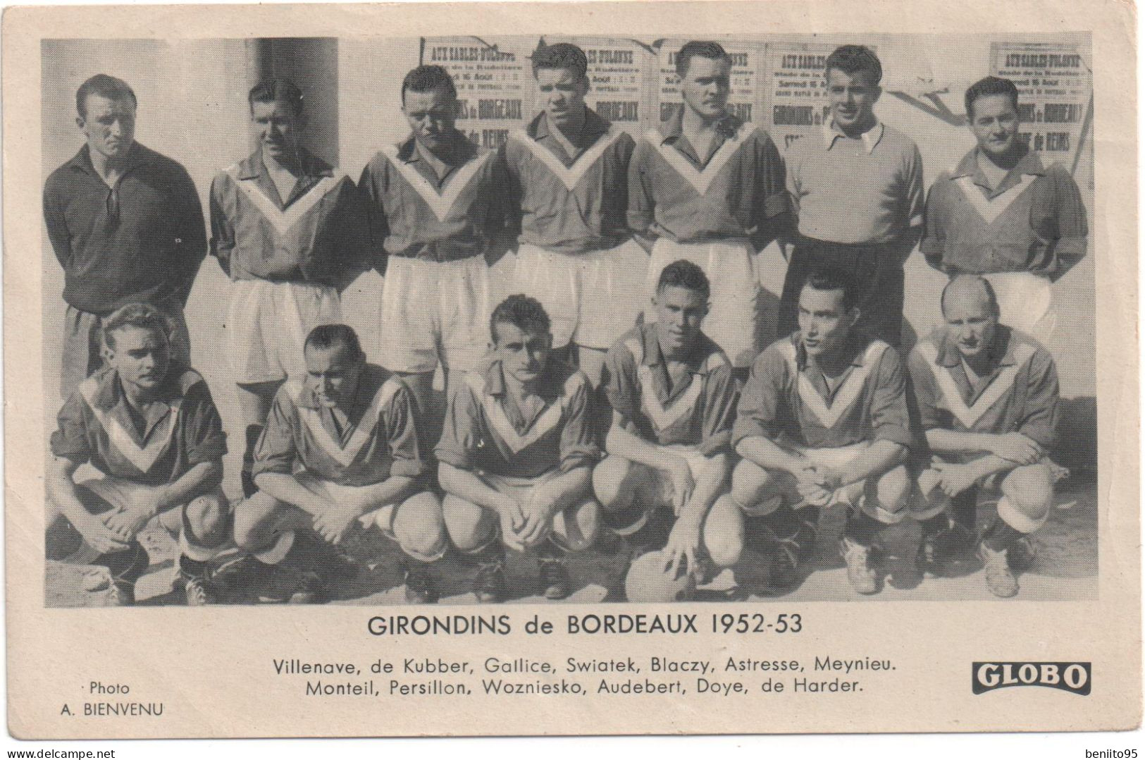 CARTE "GLOBO" De L'équipe De Football Des Girondins De BORDEAUX 1952-53. - Bordeaux