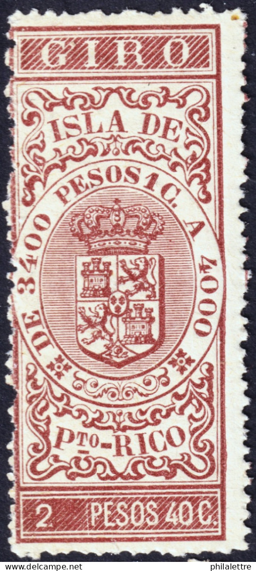 ESPAGNE / ESPANA - COLONIAS (Puerto-Rico) 1895 Sellos Para GIRO Fulcher 97 2P40 Granate Nuevo** - Porto Rico