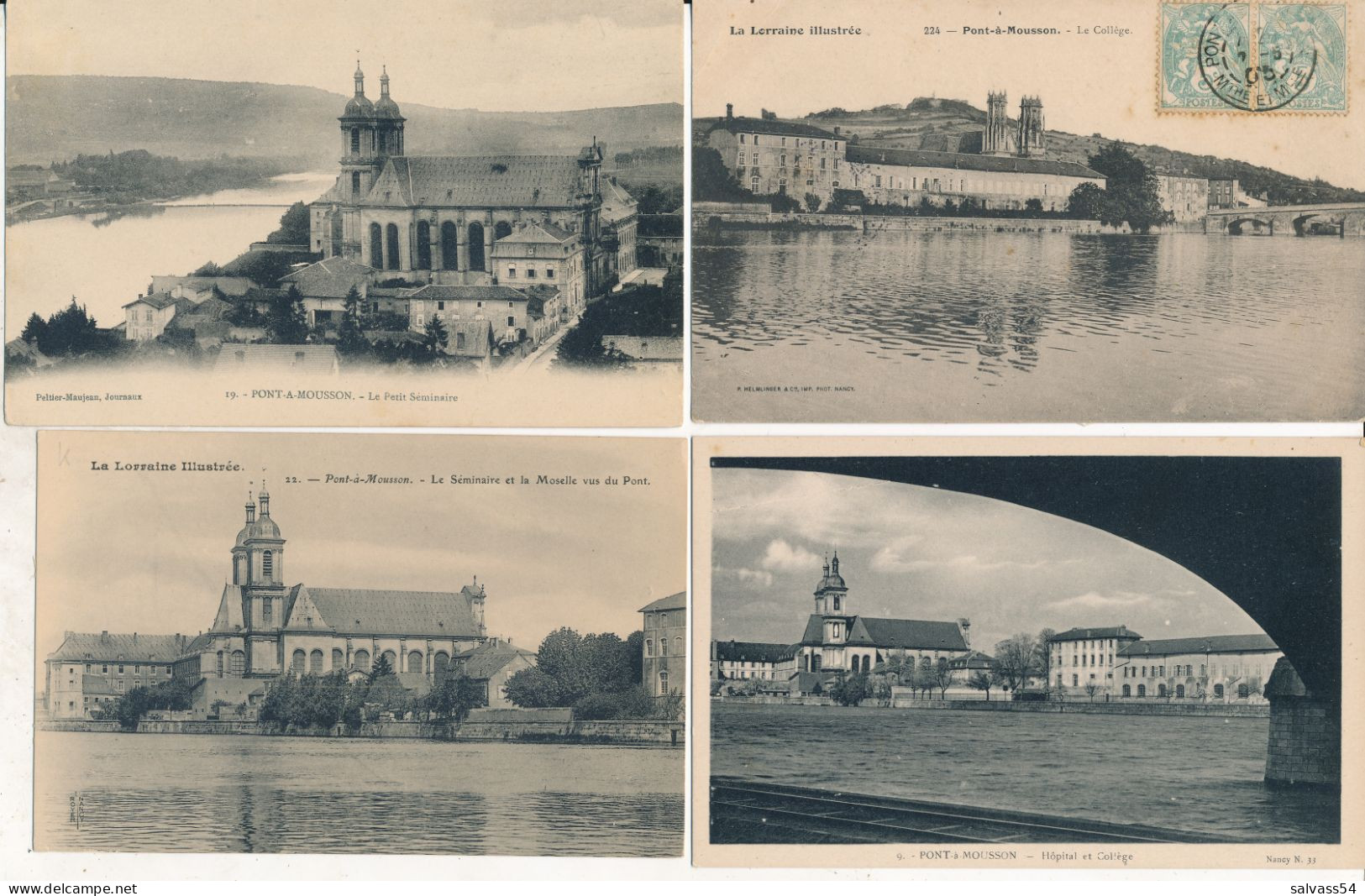 54) Pont-à-Mousson : 4 Cartes Anciennes - Petit Séminaire, Collège, Hôpital - Toul